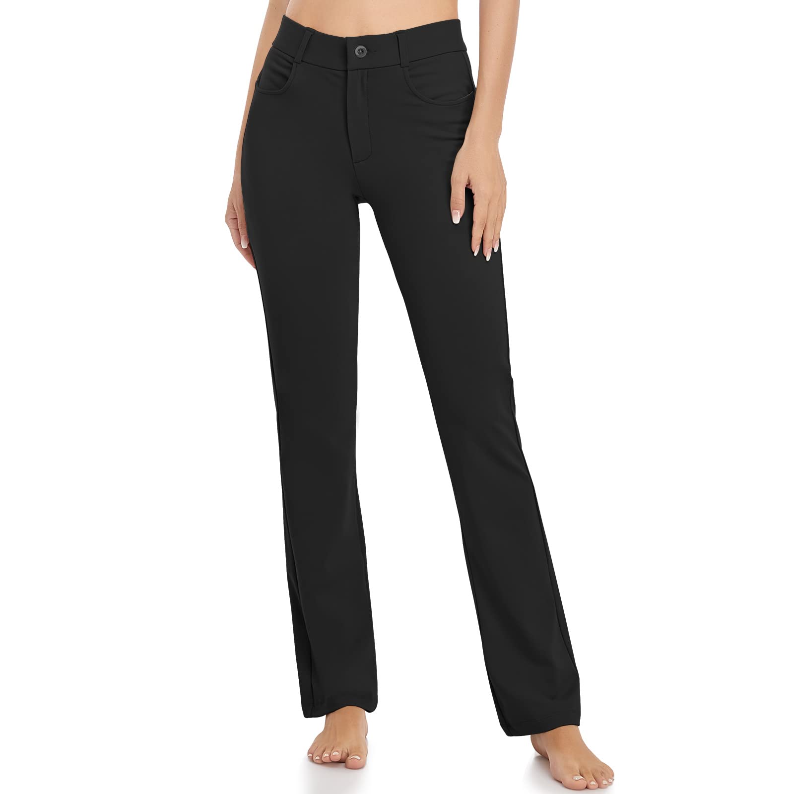 HISKYWIN Women's Stretchy Yoga Dress Pants - Straight Leg & Bootcut Office Slacks with Pockets for Business Casual, Petite Sizes - Perfect for Work, Yoga & Everyday Wear
