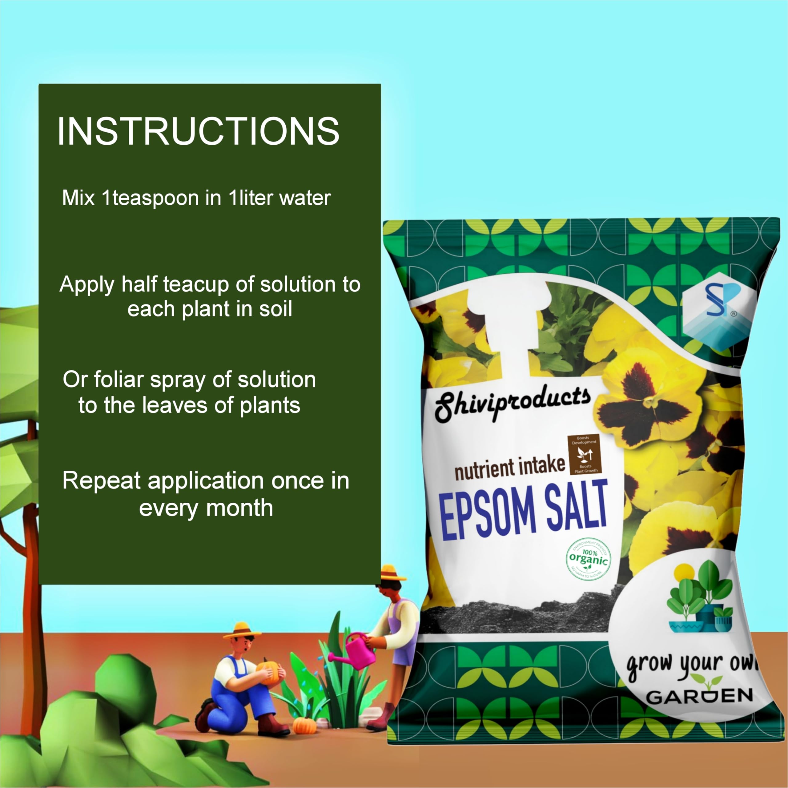Shiviproducts Epsom Salt (Magnesium Sulfate) 800g - Organic Plant Fertilizer for Garden Growth, Nutrient Boost & Muscle Pain Relief - Perfect for Home Gardening, Lawn Care & Relaxing Bath Soaks