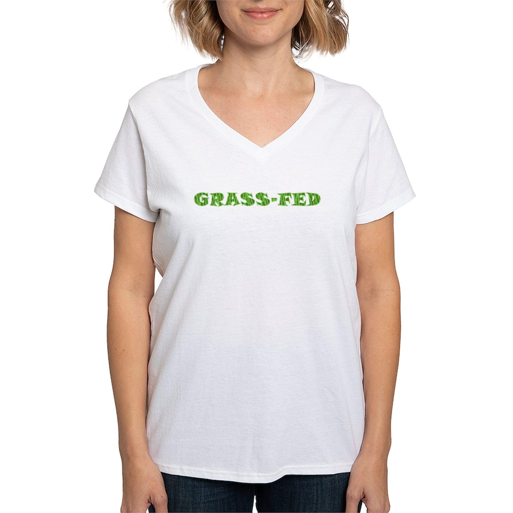Organic Cotton Women's V-Neck T-Shirt - Soft Breathable Casual Tee for Everyday Wear | Grass Fed Beef Lover Gift Idea | Perfect for Workouts, Lounging & Outdoor Activities