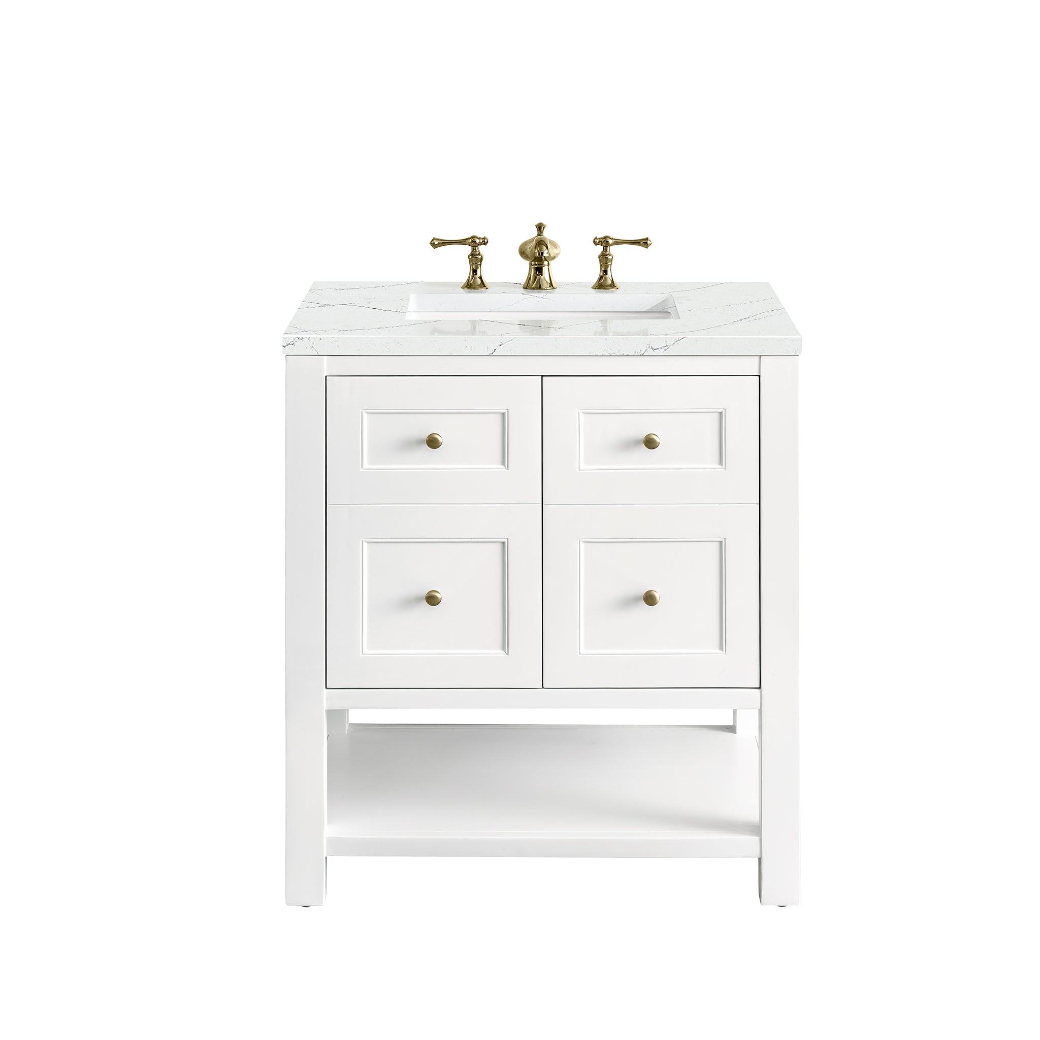 Breckenridge 30 Inch Single Bathroom Vanity with Bright White Finish & 3CM Ethereal Noctis Quartz Countertop - Perfect for Modern Master Bathrooms & Guest Powder Rooms