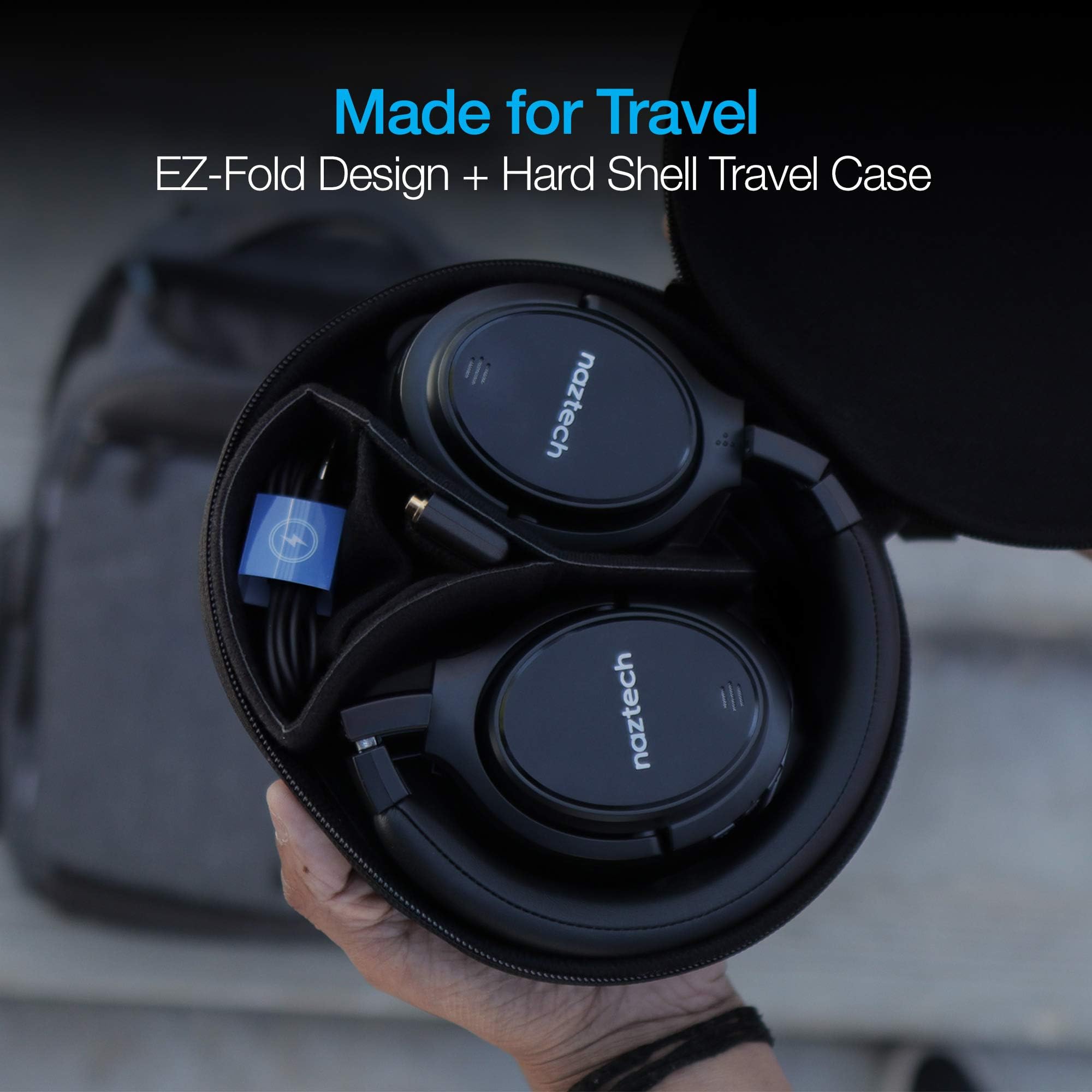 Naztech Driver ANC 1000 Active Noise Cancelling Bluetooth Headphones with 4 Microphones - Comfortable Over-Ear Wireless Headset, 50Hr Battery Life - Perfect for Home Office, Online Classes, Travel & Entertainment (Black) 15136