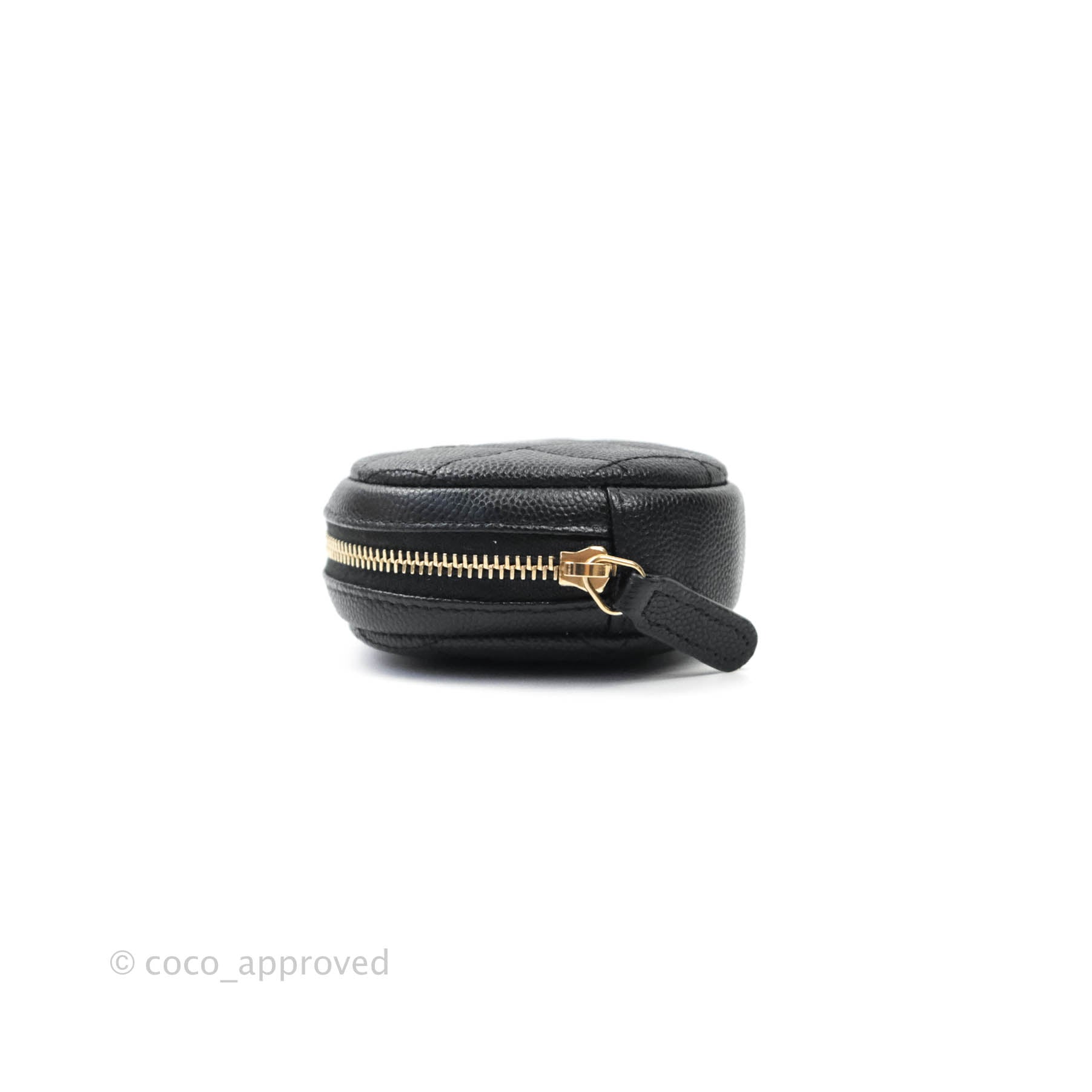 Chanel CC Round Coin Purse in Black Caviar Leather with Gold Hardware - Luxury Wallet for Women, Perfect for Parties & Evening Events