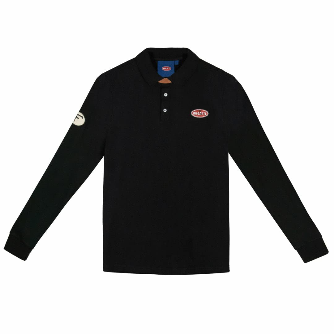 Bugatti Men's Heritage Long Sleeve Polo Shirt - Premium Cotton, Slim Fit, Breathable & Comfortable for Business Casual, Golf & Outdoor Activities