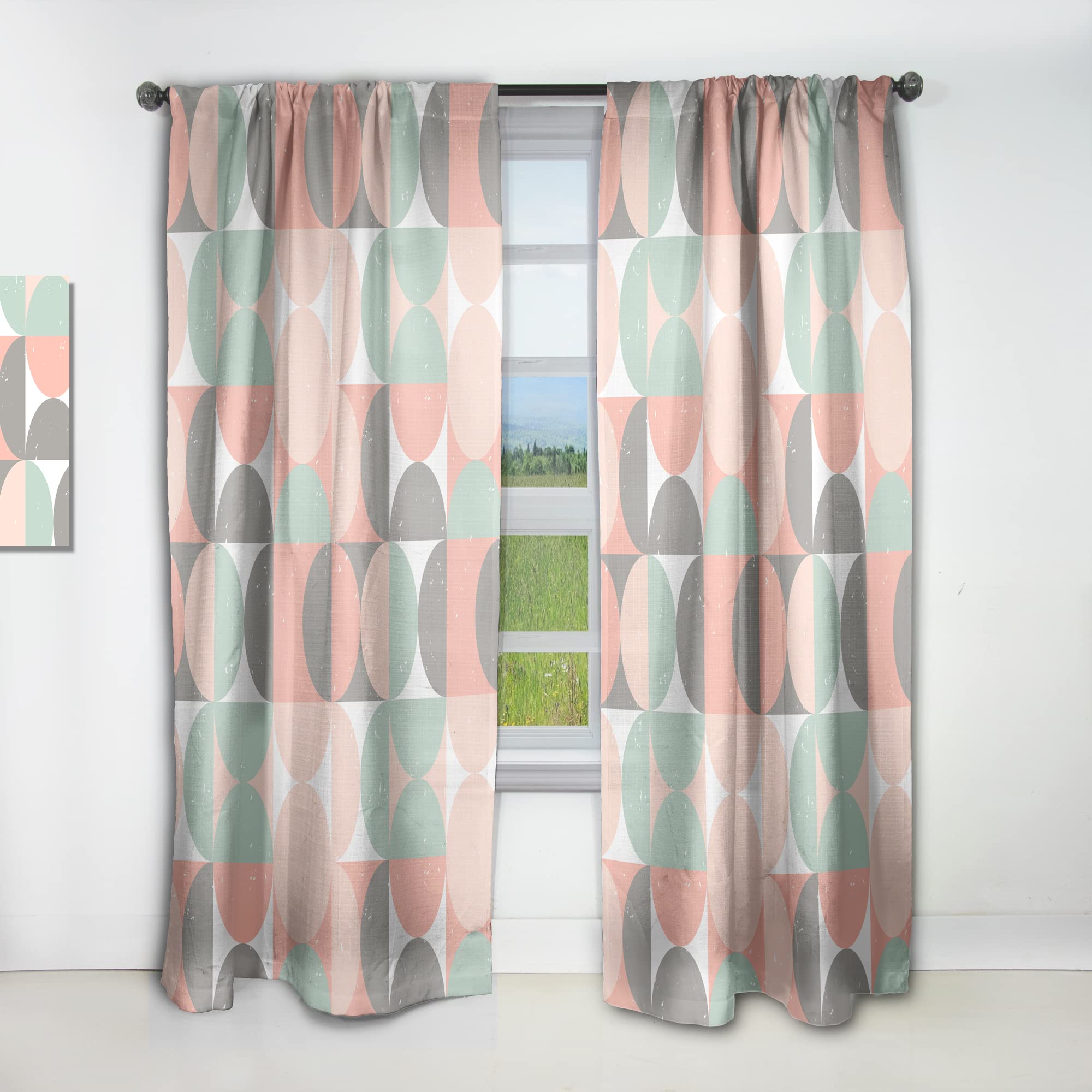 DesignQ Retro Pastel Circular Pattern II Thermal Insulated Curtains - Single Panel 52x90 Inches - Elegant Window Treatments for Bedroom & Living Room | Perfect for Home Decor, Light Control & Privacy