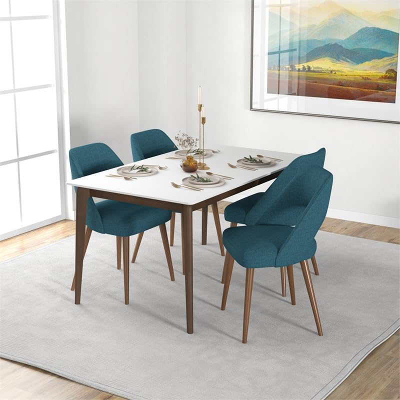ASHCROFT Avol Mid-Century Modern Fabric Dining Chairs - Set of 2 Blue Upholstered Chairs for Kitchen, Dining Room & Home Office | Comfortable & Stylish Seating Solution