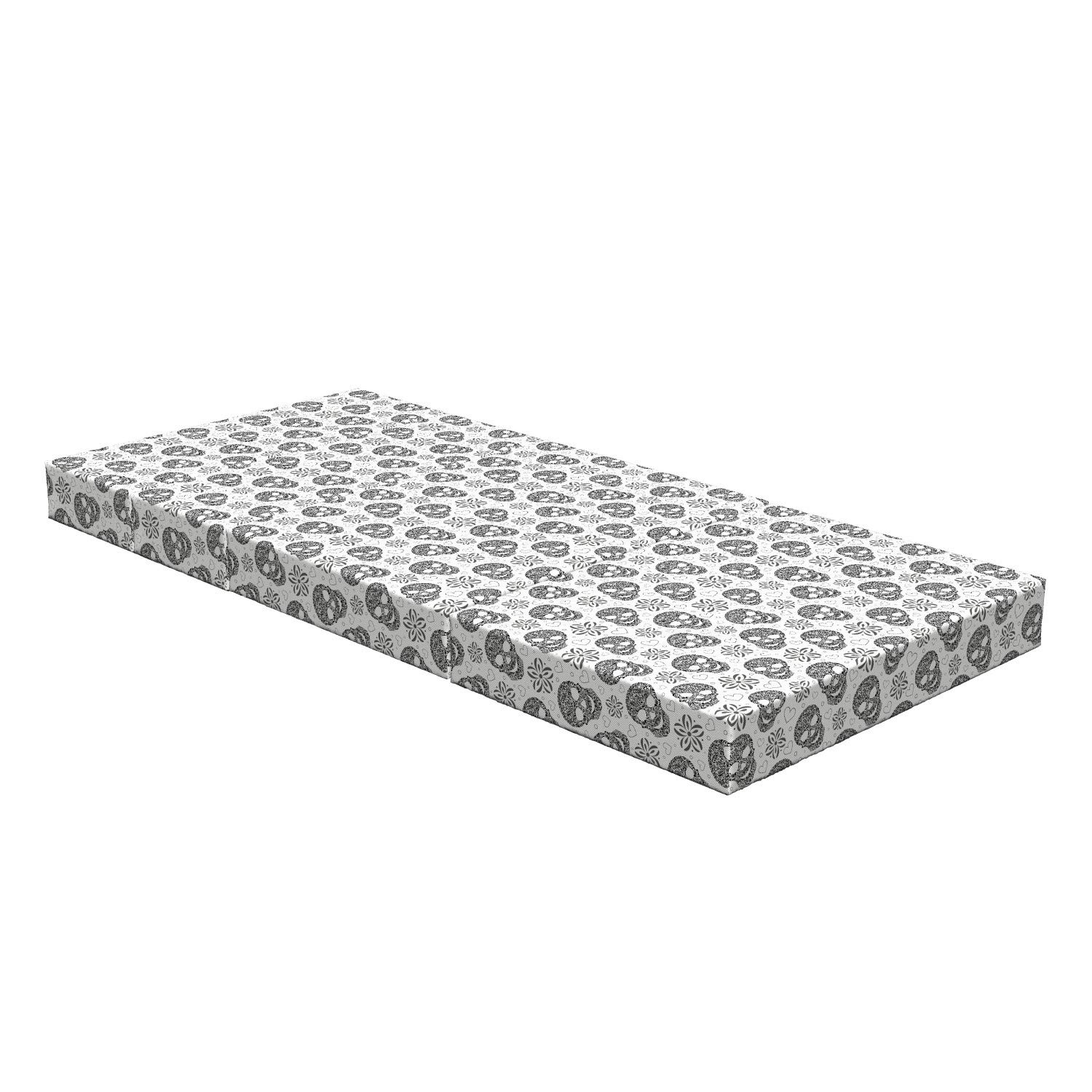 Ambesonne Black and White Foldable Mattress with Abstract Skulls Design - 74.8