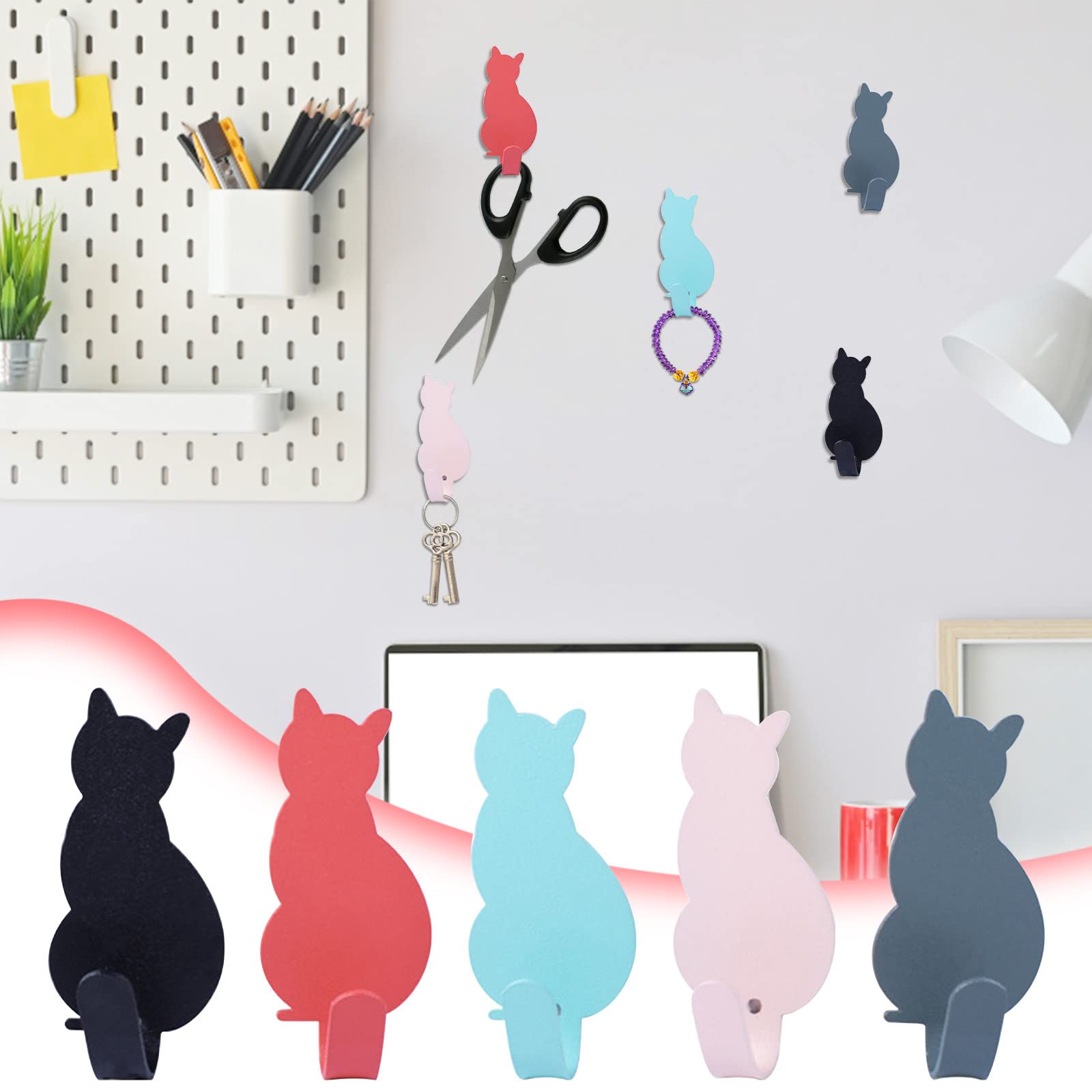 Durable Metal Wall Hooks with Colorful Rubber Coating - 10 Pack for Kitchen, Living Room & Door Organization - Perfect for Hanging Towels, Keys, Coats & Home Decor