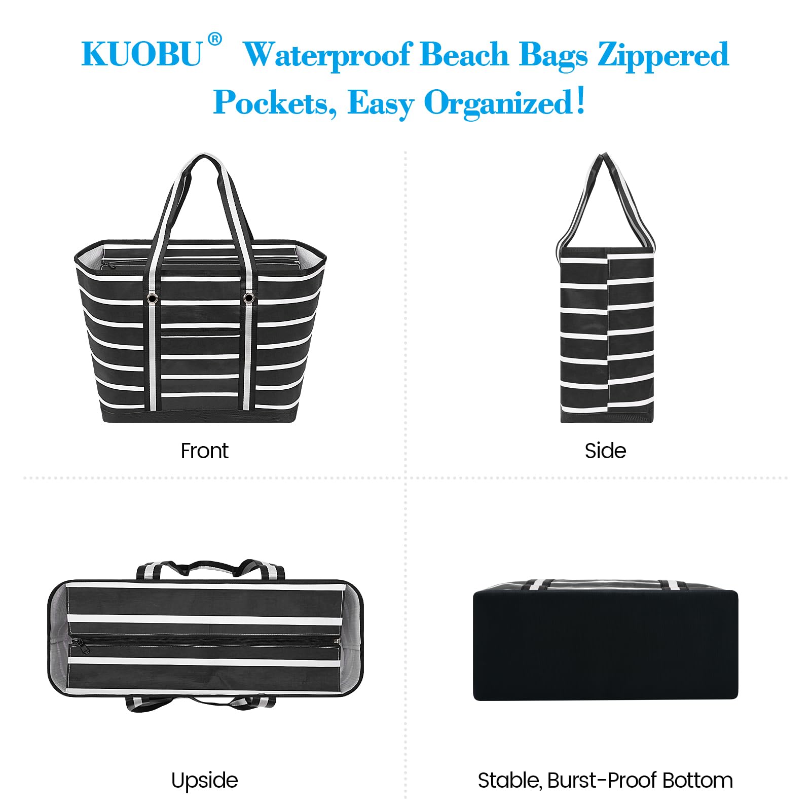 Waterproof Beach Bag for Women - Large Zippered Gym Tote with Multiple Pockets - Perfect for Pool, Travel, Gym & Weekender Trips