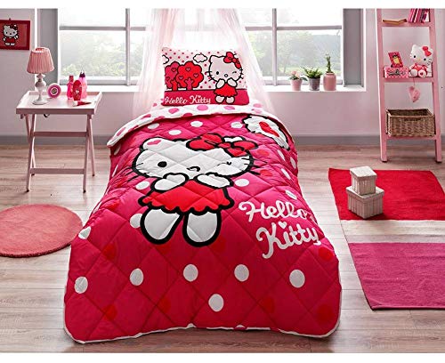 Paradise RANFORCE 100% Cotton Hello Kitty Comforter Set for Kids - Twin/Twin XL Size with Flat Sheet | Cute Girls Bedroom Decor | Perfect for Sleepovers, Birthday Gifts & Themed Bedrooms