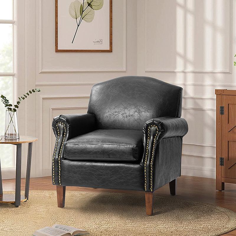 Gianfranco Vegan Leather Armchair with Sturdy Wooden Legs - Modern Vegan Leather Lounge Chair for Living Room, Office & Reading Nook - Eco-Friendly Faux Leather Accent Chair