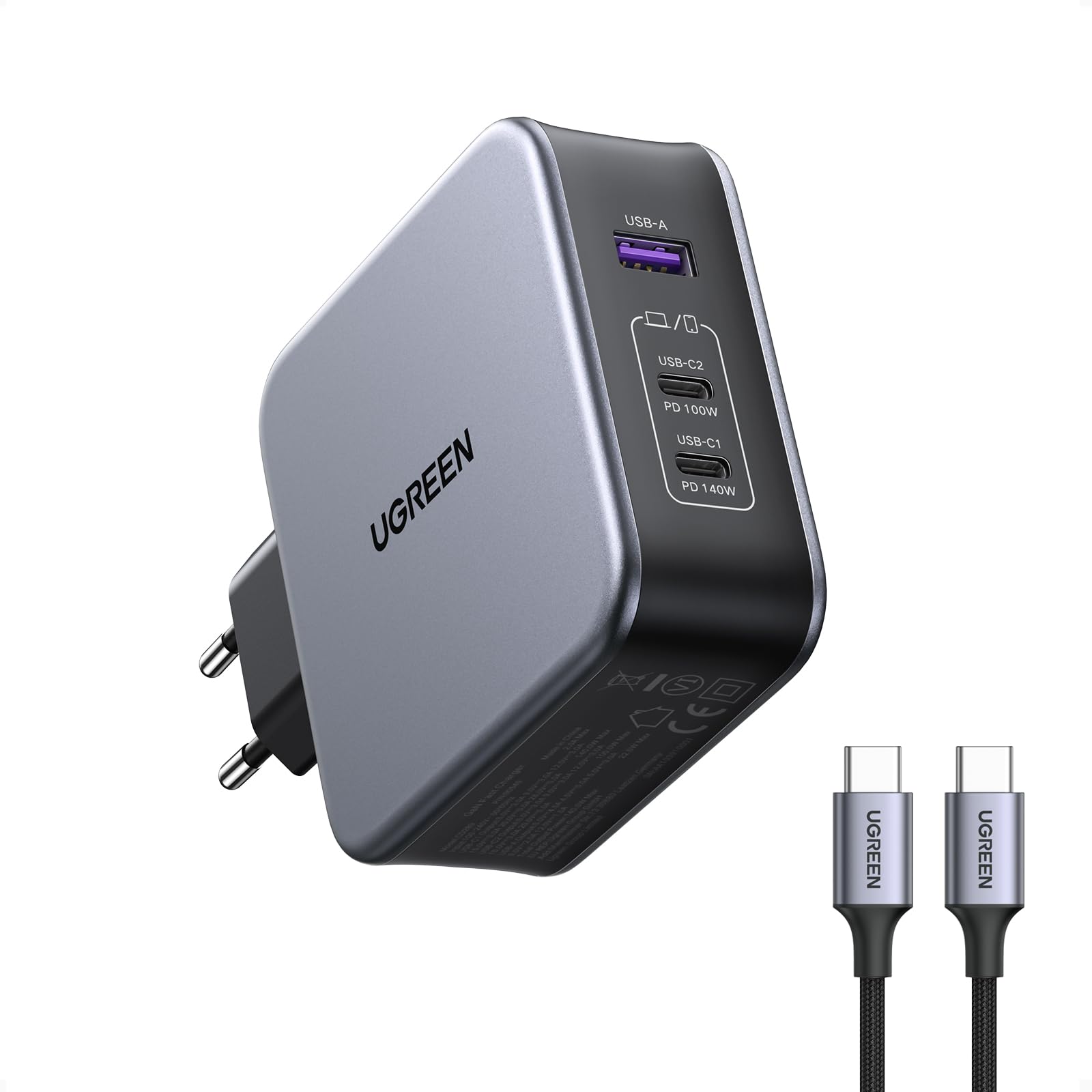 UGREEN Nexode 140W PD 3.1 GaN Fast Charger with 3 USB C Ports - Compatible with iPhone 16/15/14/13/12/11, Galaxy S24/S23/S22/A15, Pixel 9/8/7, iPad & MacBook Air/Pro M3/M2/M1 - Perfect for Travel, Home & Office Fast Charging