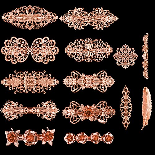 14PCS Retro Vintage Rose Gold French Barrette Hair Clips - Kalolary Decorative Metal Hairpins for Women & Girls | Perfect for Weddings, Parties & Everyday Elegance