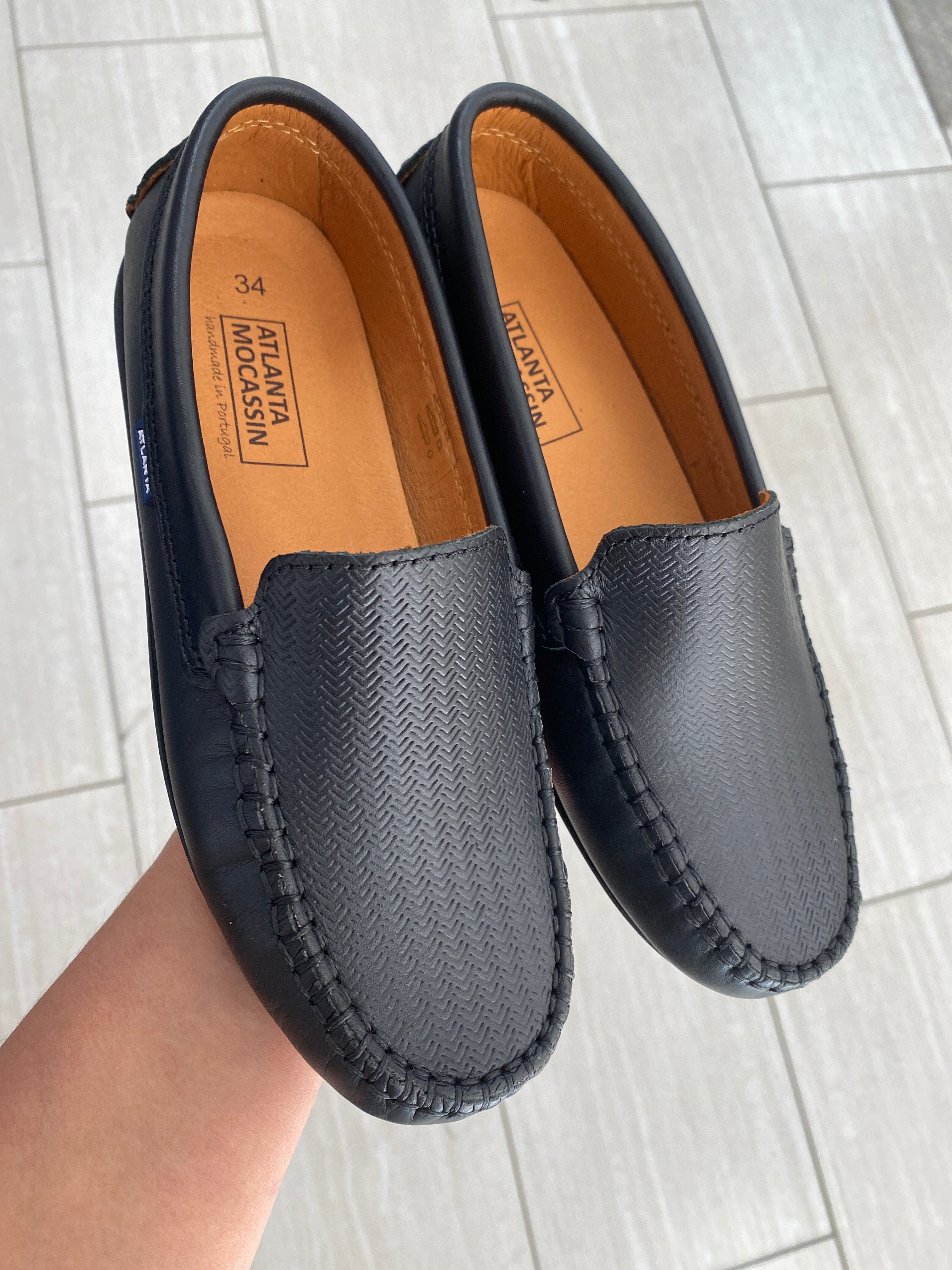 **Atlanta Black Pressed Leather Loafers for Men - Comfortable Moccasin Style Slip-On Shoes - Perfect for Business, Casual & Office Wear**
