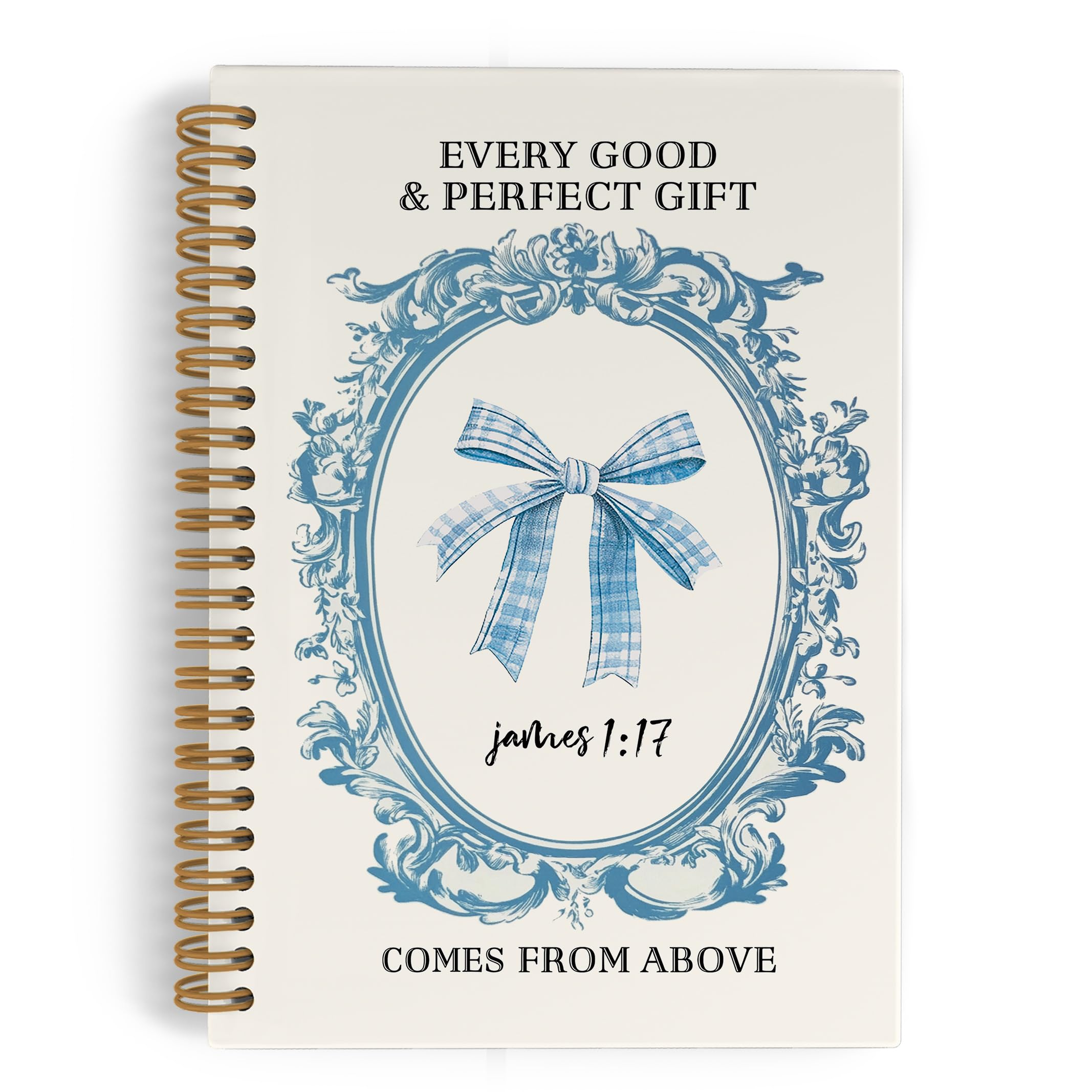 Blue Bow Christian Spiral Notebook for Women - Inspirational Bible Journal & School Notebook with James 1:17 Verse, 5.5x8.3 Inch - Perfect for Bible Study, Note Taking, Office Work & Gift Giving for Women & Girls