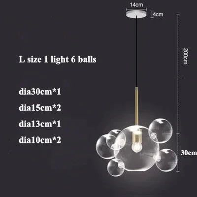 Elegant Glass Ball Pendant Lights - Modern Hanging Chandelier for Dining Room, Kitchen Island & Bedroom Lighting Decor