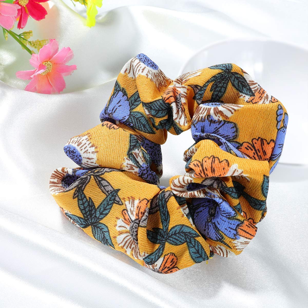 10-Piece Velvet, Chiffon & Cotton Elastic Hair Scrunchies for Women - Soft Multicolor Hair Bands for Workout, Office & Everyday Use