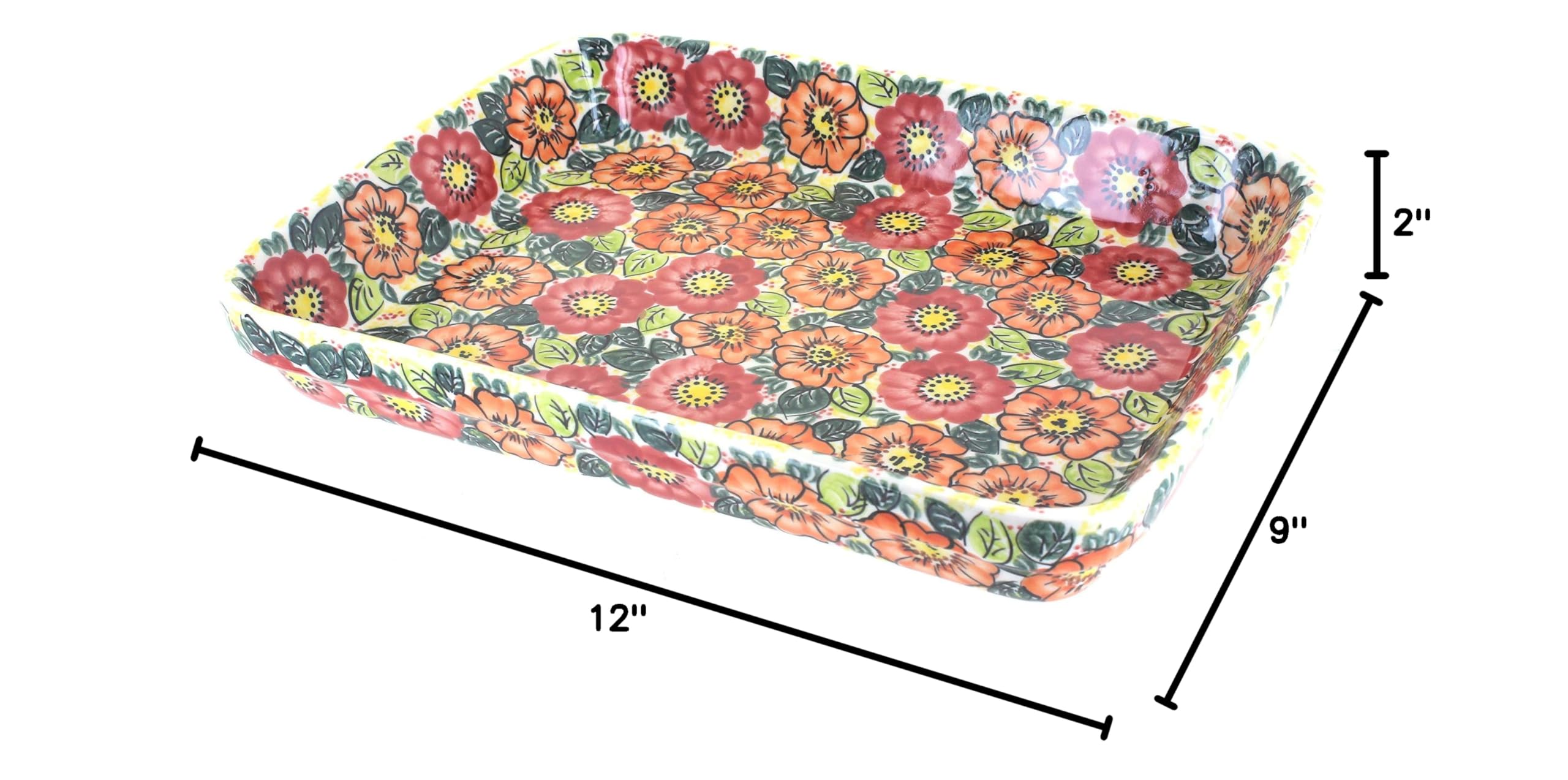 Blue Rose Polish Pottery Marigold Surprise Large Rectangular Baker - Handcrafted Ceramic Baking Dish for Casseroles, Bread & Desserts | Perfect for Holiday Dinners & Family Gatherings
