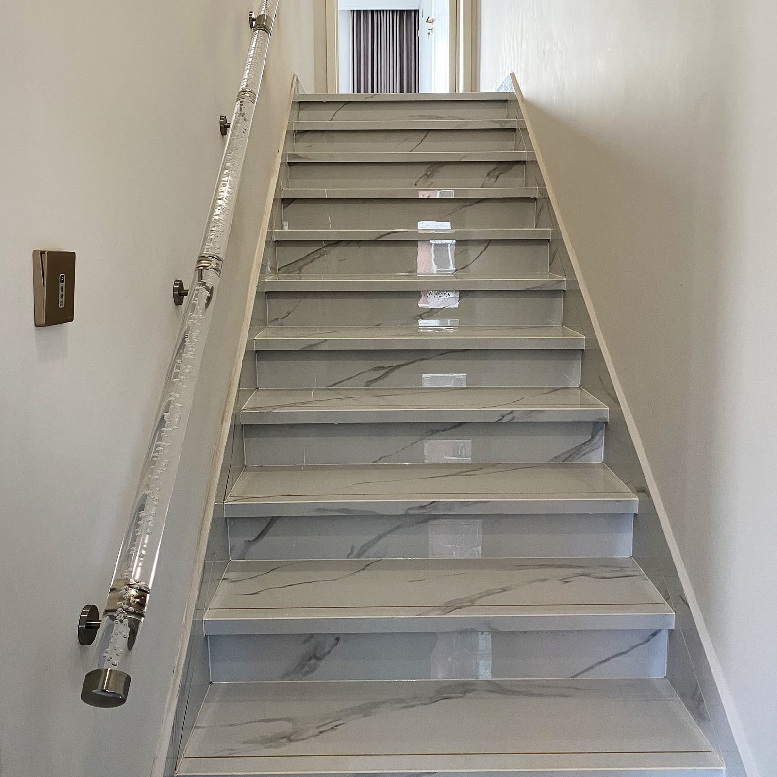 Clear Acrylic Non-Slip Stair Handrail - 150cm/4.9ft Safety Grab Bar for Elderly & Children - Complete Kit for Staircase, Hallway & Bathroom - ADA Compliant Assistive Railing for Home Safety & Mobility Support