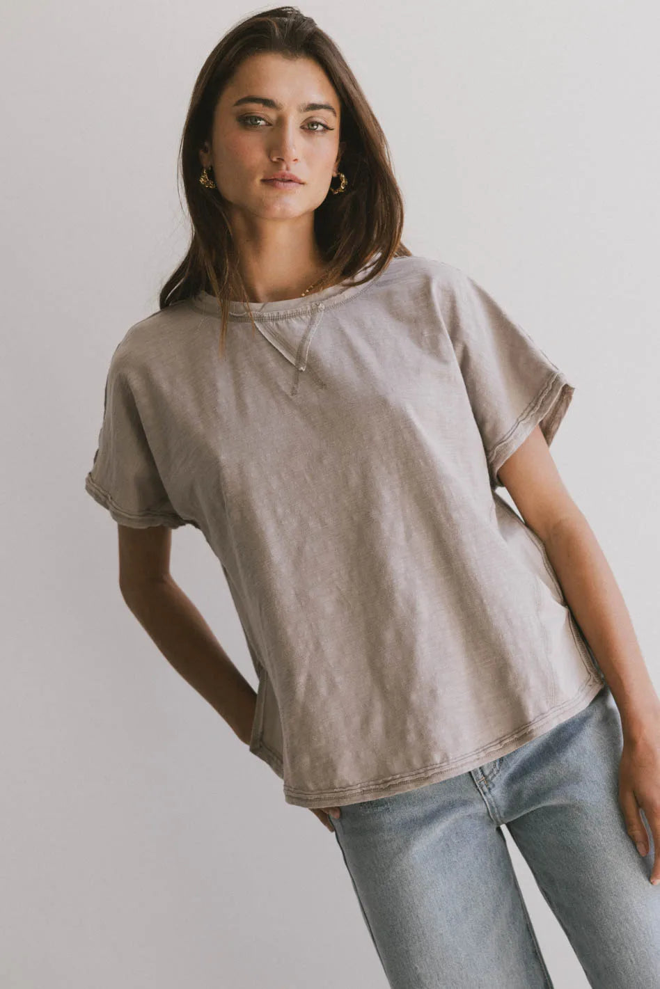 Indy Contrast Top in Taupe - Women's Casual Blouse for Everyday Wear | Final Sale | Perfect for Office, Date Night & Weekend Outfits