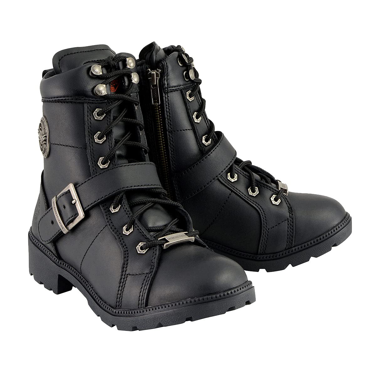 Milwaukee Leather MBL9325W Women's Wide Width Motorcycle Boots - Premium Black Leather Lace-Up Biker Boots for Riding & Outdoor Adventures