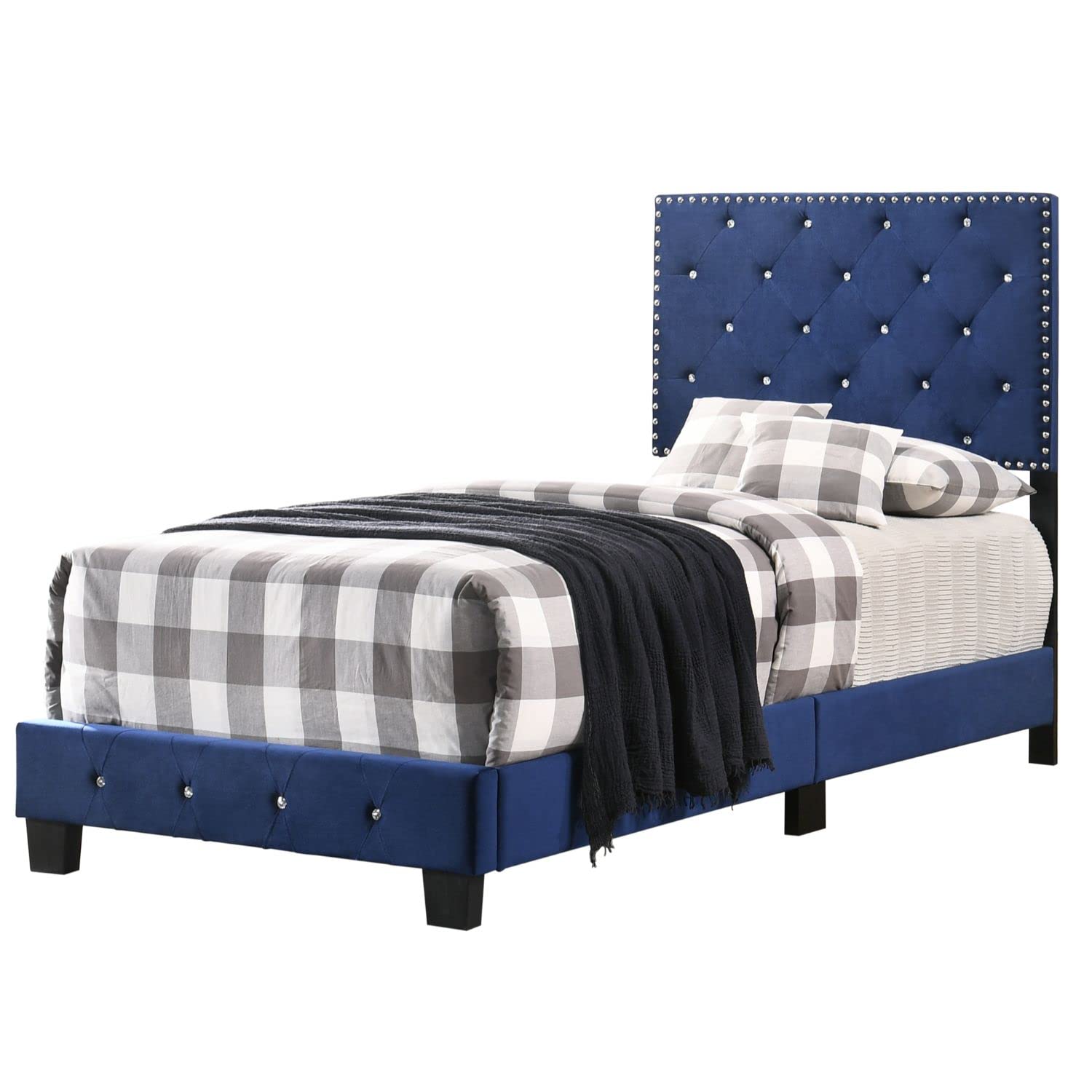 Modern Navy Blue Twin Panel Bed - Stylish Indoor Bedroom Furniture for Small Spaces | Perfect for Kids' Rooms, Guest Bedrooms & Studio Apartments