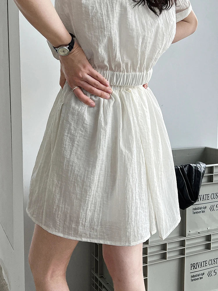 Beige Women's Two-Piece Suit Set - Thin Half Body Skirt & Lapel Short Sleeve Shirt | Spring Summer 2025 Fashion Trend | Office Wear, Casual Outfits, Party Dresses (Style 1DJ1239)