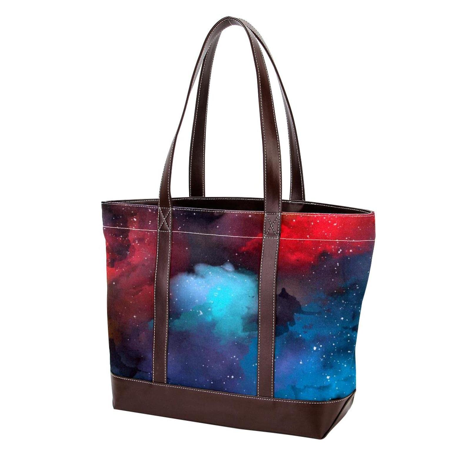 **Stylish Large Leather & Canvas Tote Bag for Women - Floral Illustration Top Handle Shoulder Satchel Hobo Purse - Perfect for Work, Travel & Shopping**