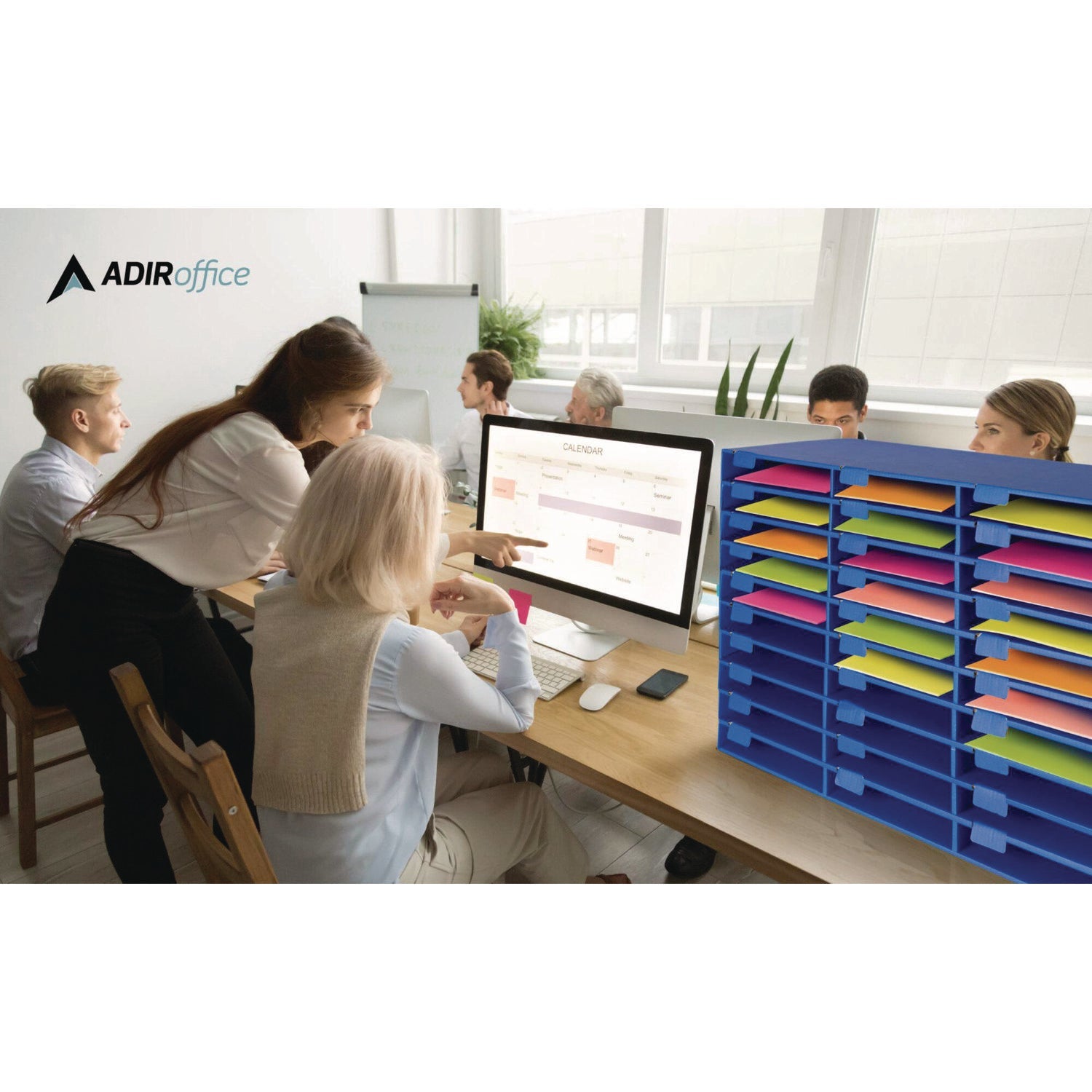 AdirOffice 30-Section Letter Size File Organizer - Classroom & Literature Storage - 32 x 13 x 21 Inches - Blue - Perfect for Teachers, Students & Office Organization