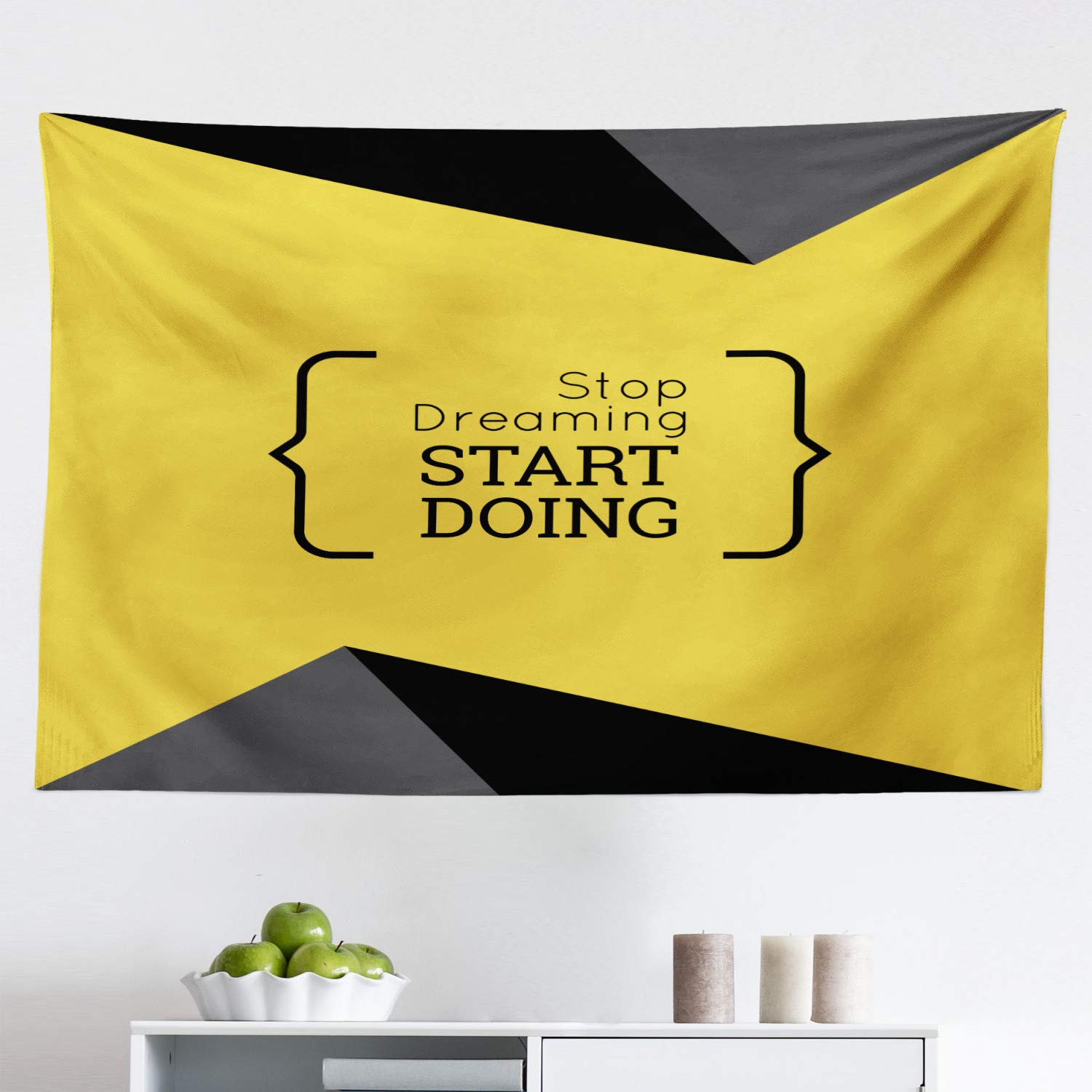Ambesonne Black Yellow Geometric Tapestry - Bedroom Living Room Wall Decor