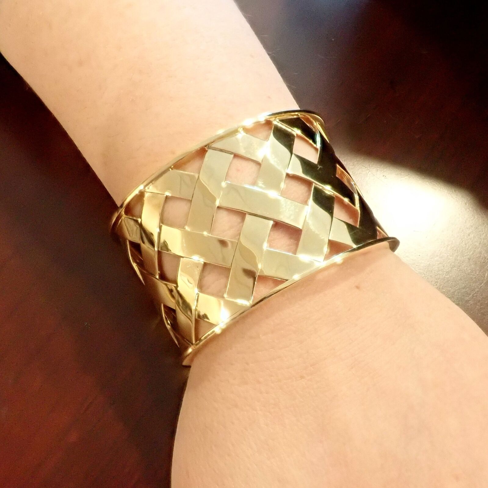 Authentic Verdura 18k Yellow Gold Criss Cross Wide Cuff Bracelet - Luxury Vintage Jewelry for Women, Perfect for Weddings & Special Occasions