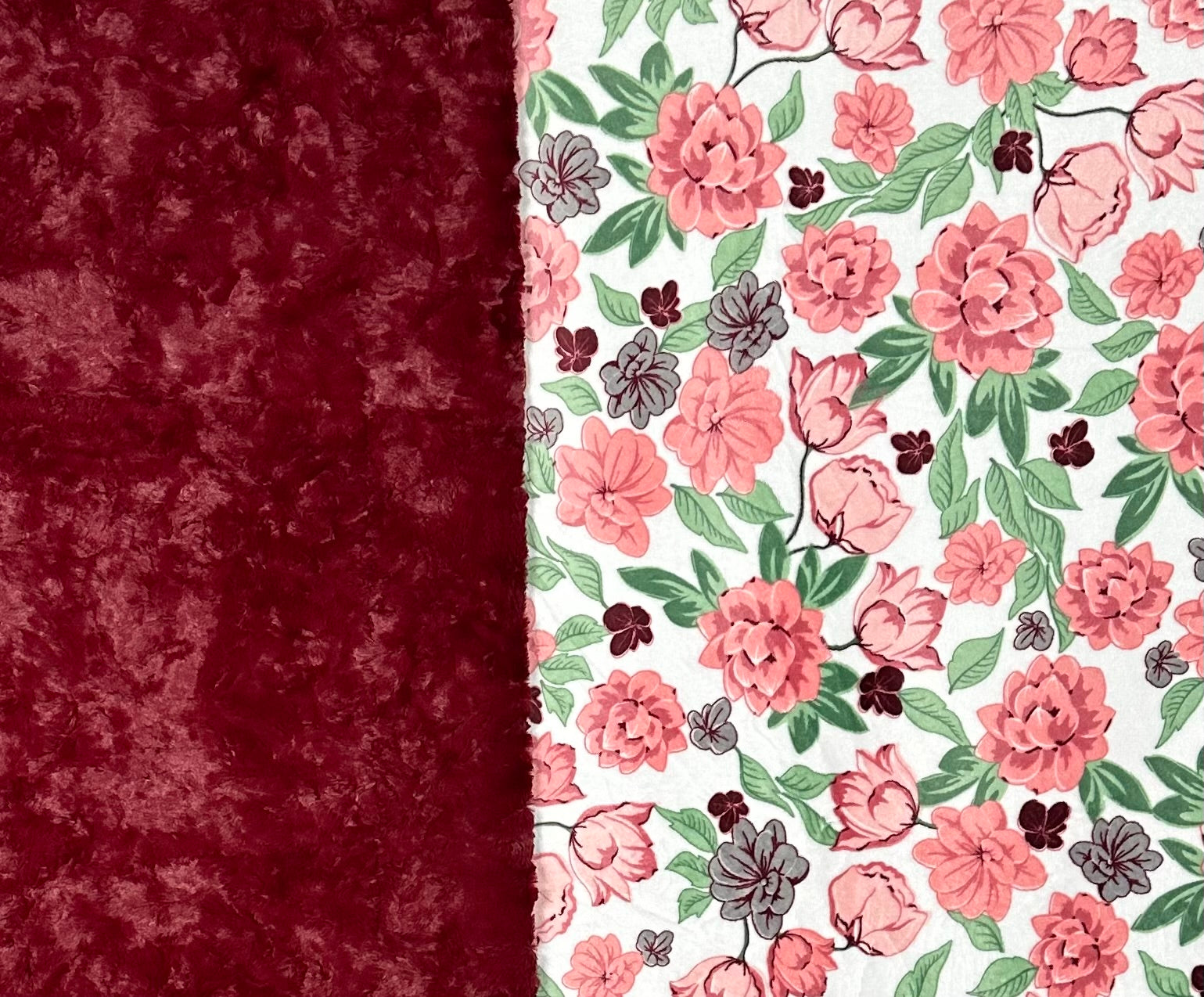 Luxury Coral Floral Print Marble Merlot Minky Blanket for Adults - 54x80 Inches, Soft & Cozy Throw Blanket for Bed, Sofa, and Home Decor