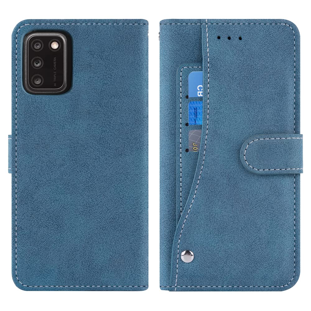 ASUWISH Wallet Case with Tempered Glass Screen Protector for Alcatel TCL A3X A600DL - Flip Cover with Credit Card Holder & Stand Function (Blue, 6.0 Inch) | Perfect for Daily Use, Travel & Hands-Free Viewing