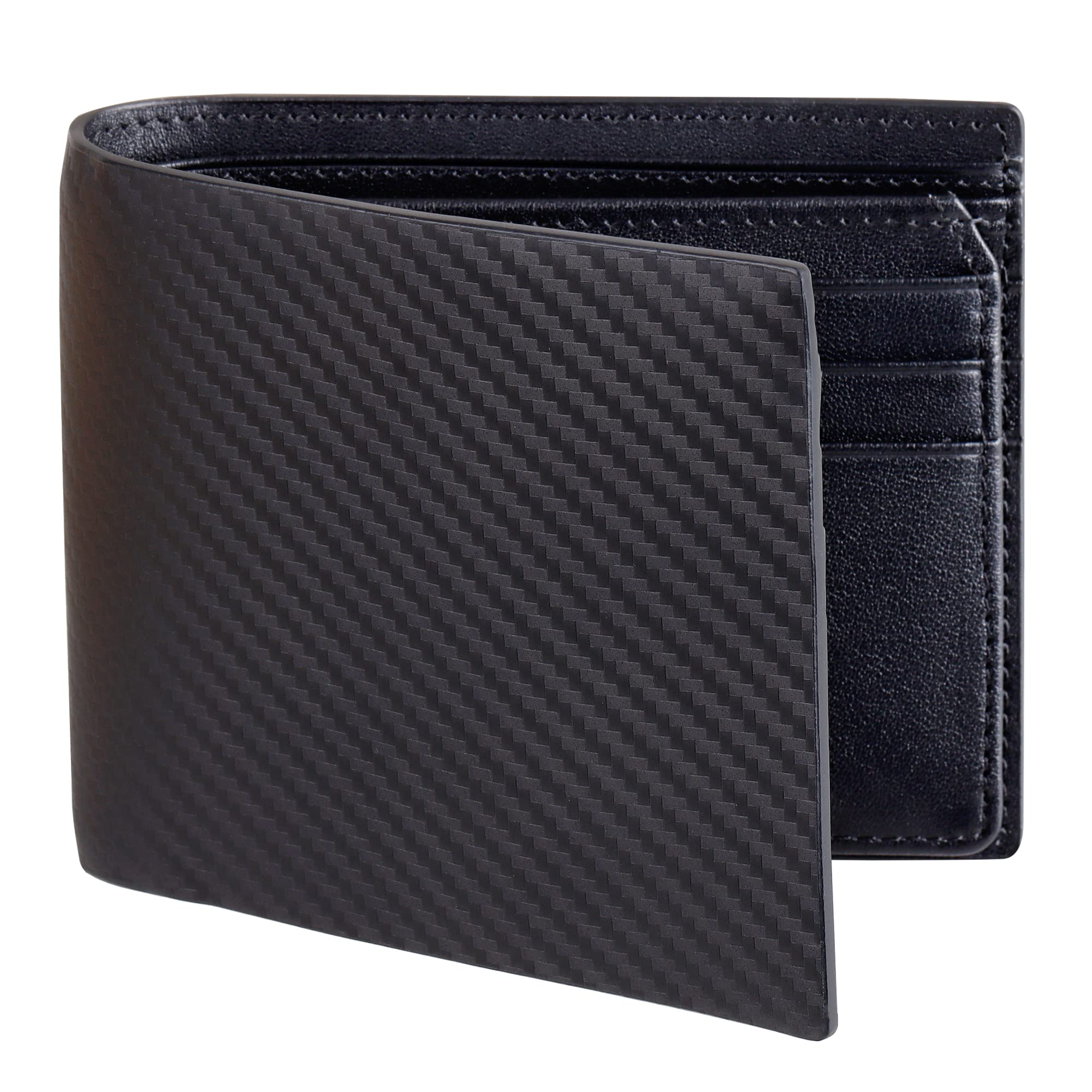 Premium Carbon Fiber & Leather RFID Blocking Bifold Wallet for Men - Slim Designer Wallet with ID Window - Black & Black - Ideal for Travel, Business & Everyday Use