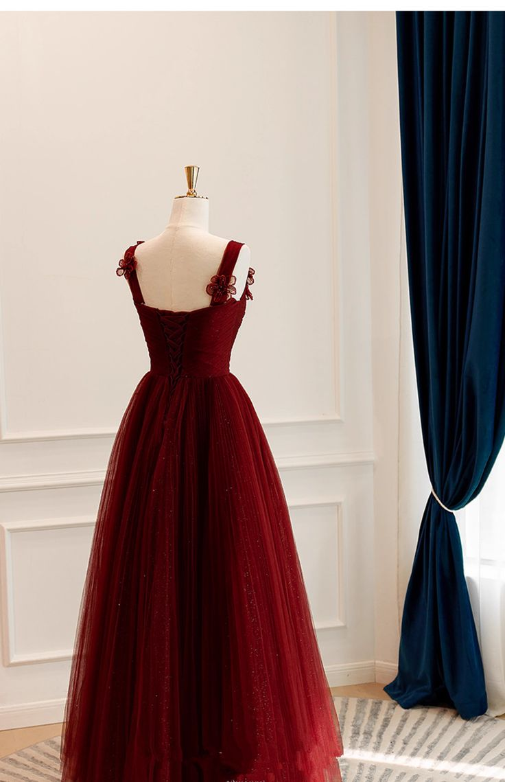 Elegant A-Line Tulle Long Formal Evening Dress in Wine Red - Perfect for Prom, Wedding, and Special Occasions - Style J4276