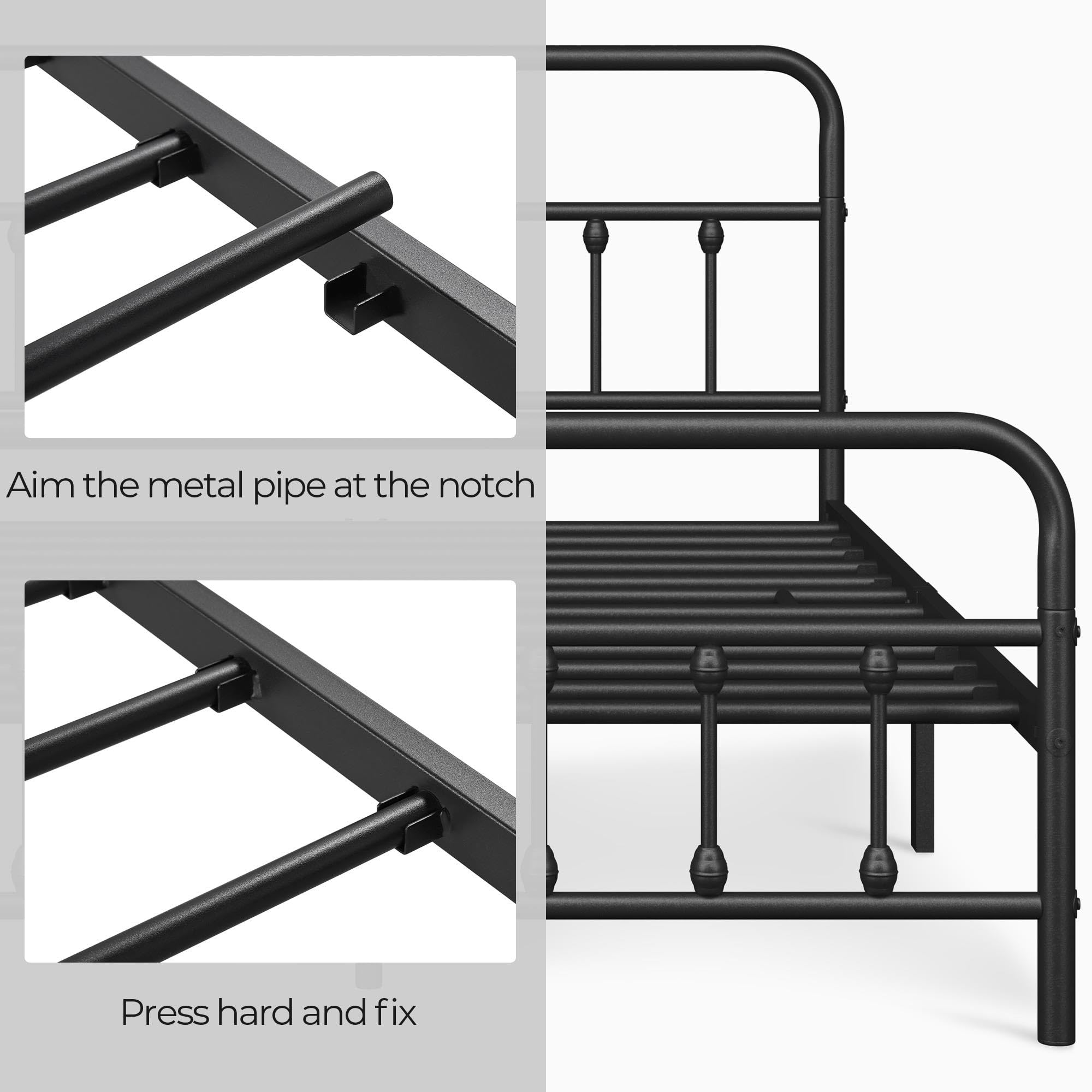Yaheetech Queen Size Metal Platform Bed Frame with Victorian Iron-Art Headboard - No Box Spring Needed, Under Bed Storage - Classic Black Bedroom Furniture for Master Bedroom, Guest Room & Dorm
