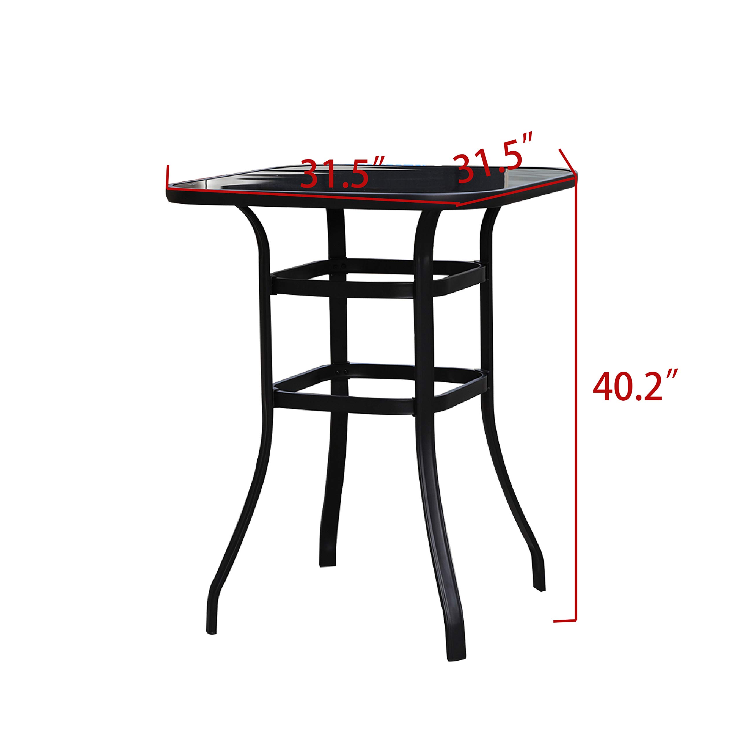 Romayard 36 Inch Bar Height Bistro Table - Outdoor Patio Dining Table with Tempered Glass Top, Black - Perfect for Backyard, Deck, Poolside & Restaurant Use
