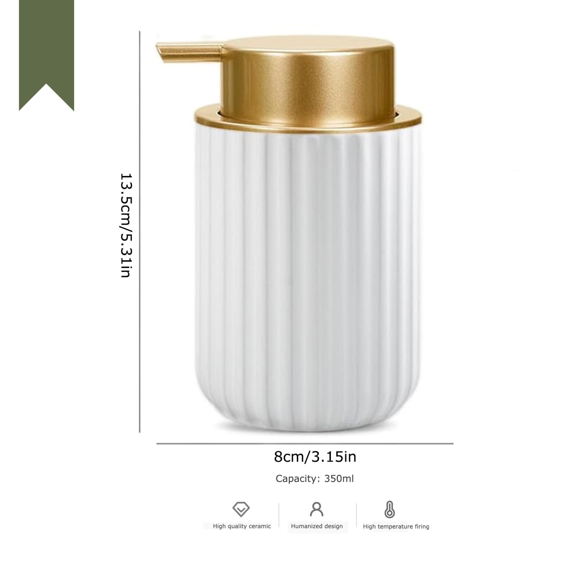 Premium Ceramic Foam Hand Soap Dispenser 11oz - Elegant Ribbed Design White Bathroom Soap Dispenser for Liquid Hand Wash | Perfect for Kitchen, Guest Bathroom & Luxury Home Decor