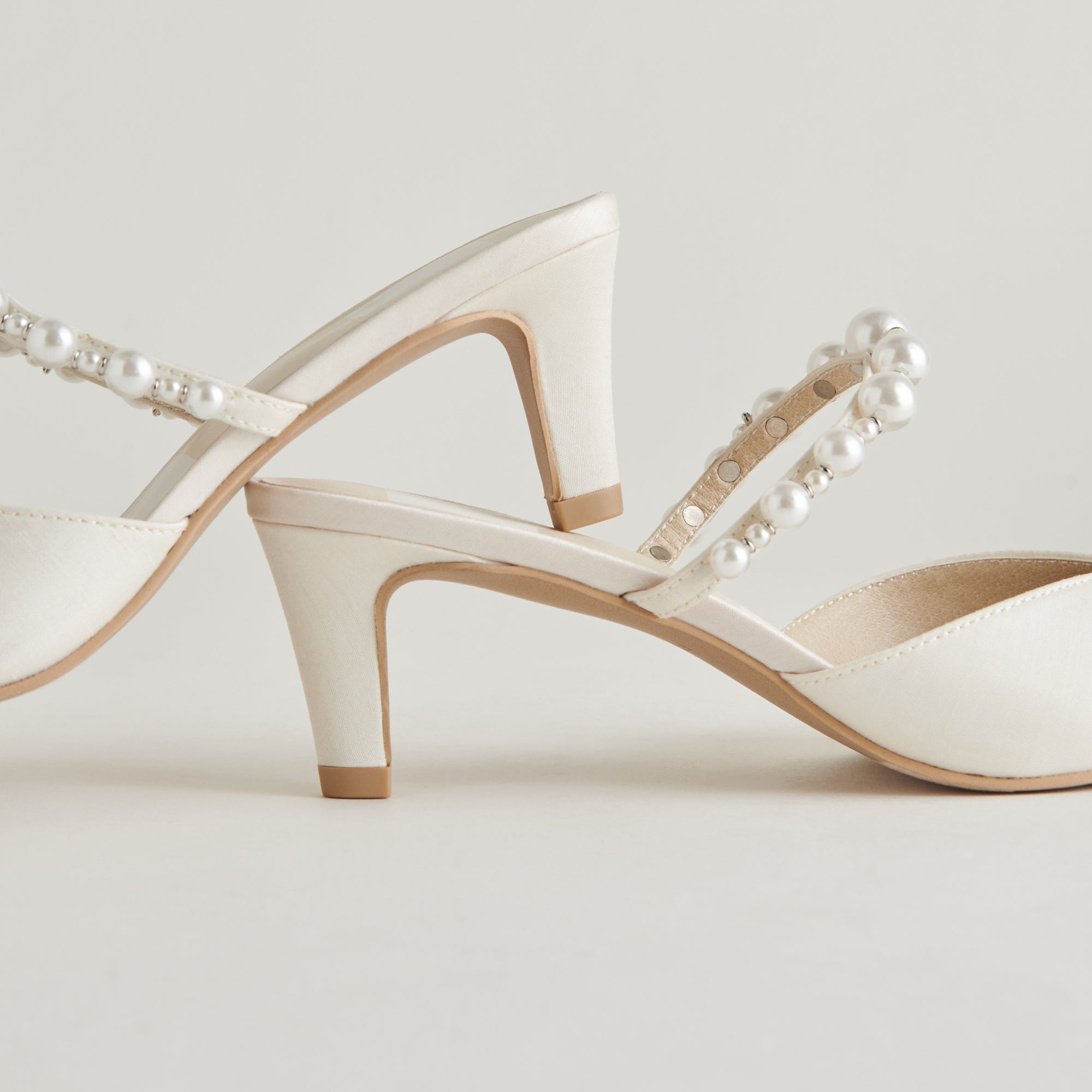 KANIKA Pearl Mid Heels - Women's Vanilla Pearl Embellished Pumps for Weddings, Parties & Formal Events