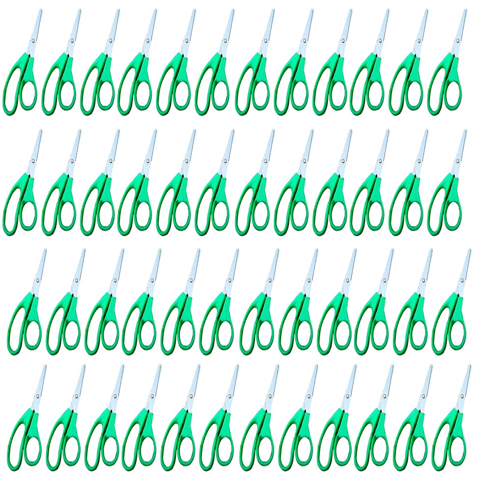 OdontoMed2011 Set of 50 Blunt-Tip School Scissors - 12.5cm Green Handle Safety Scissors for Kids, Classroom & Office Use - Perfect for Paper Cutting, Arts & Crafts Projects