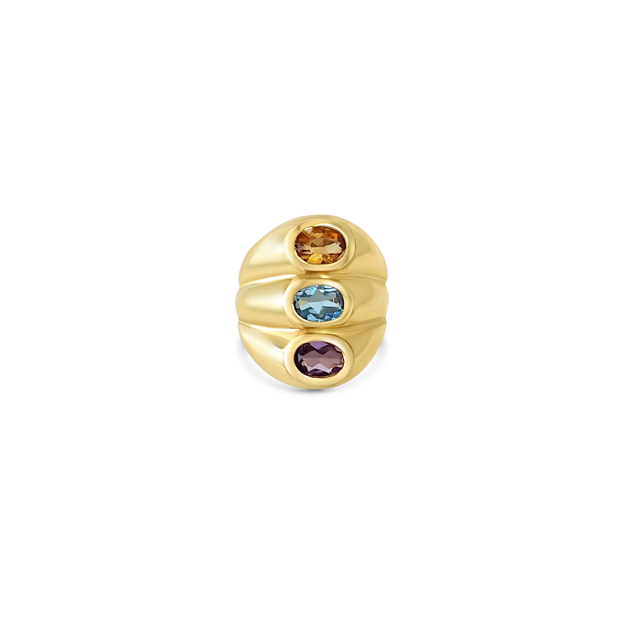 14K Yellow Gold Amethyst Citrine Blue Topaz Ring for Women - Elegant Birthstone Jewelry Gift for Birthday, Anniversary & Special Occasions