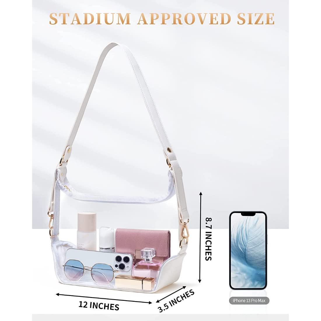 BYKOINE Women's Clear Crossbody Bag - Leather Purse for Concerts, Sports Games & Festivals | Stadium Approved Clear Purse for Events, Travel & Night Out