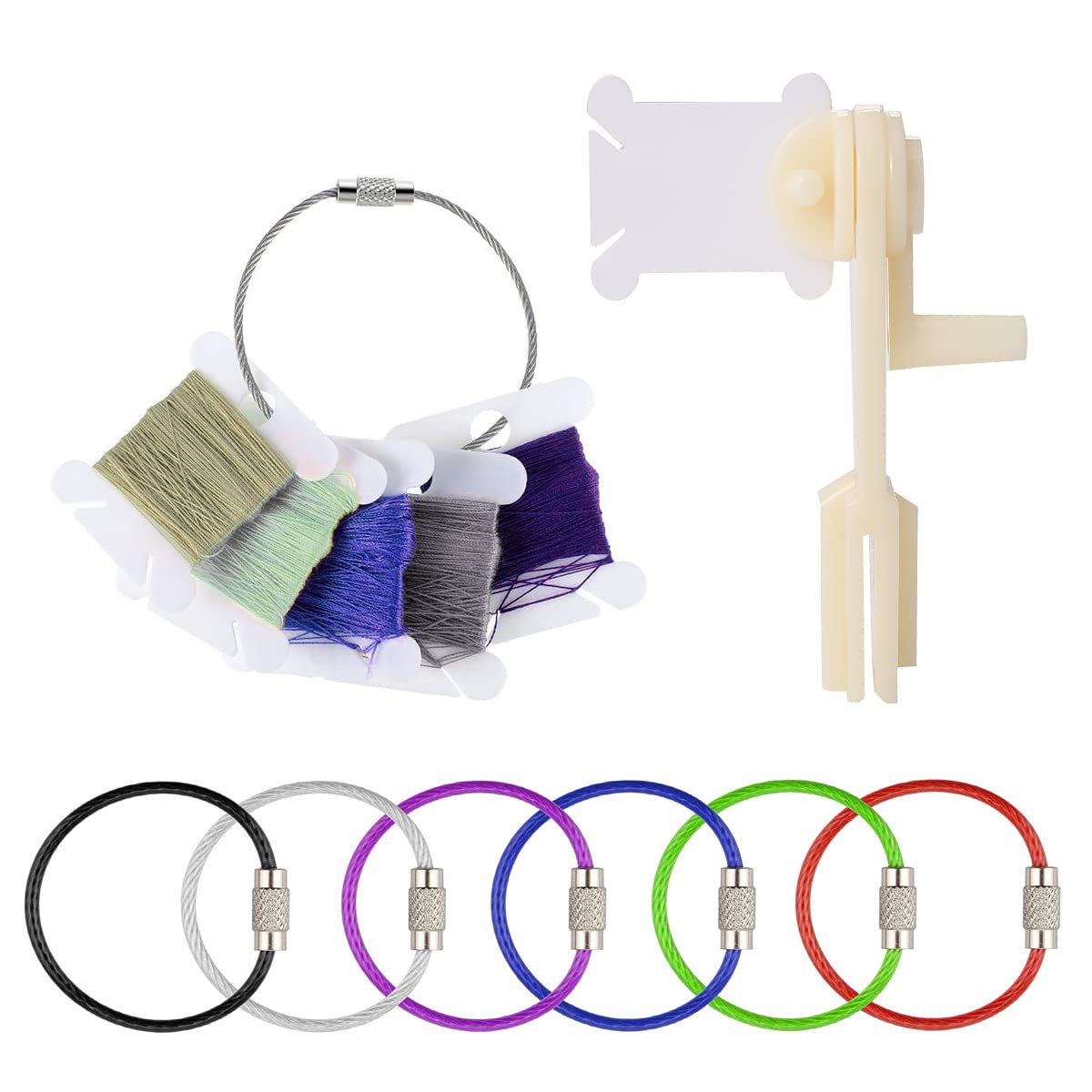 Floss Bobbin Winder with 10Pcs Bobbin Rings - Embroidery Thread Organizer for Cross Stitch, Sewing & DIY Crafts - Perfect for Needlework Projects & Handmade Gift Making