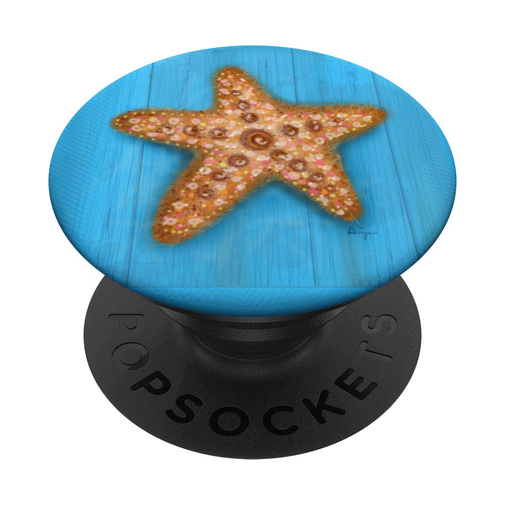 Starfish of the Sea Light Blue Boardwalk PopSockets PopGrip - Swappable Phone & Tablet Grip for Beach Vacations, Summer Outings & Coastal Decor