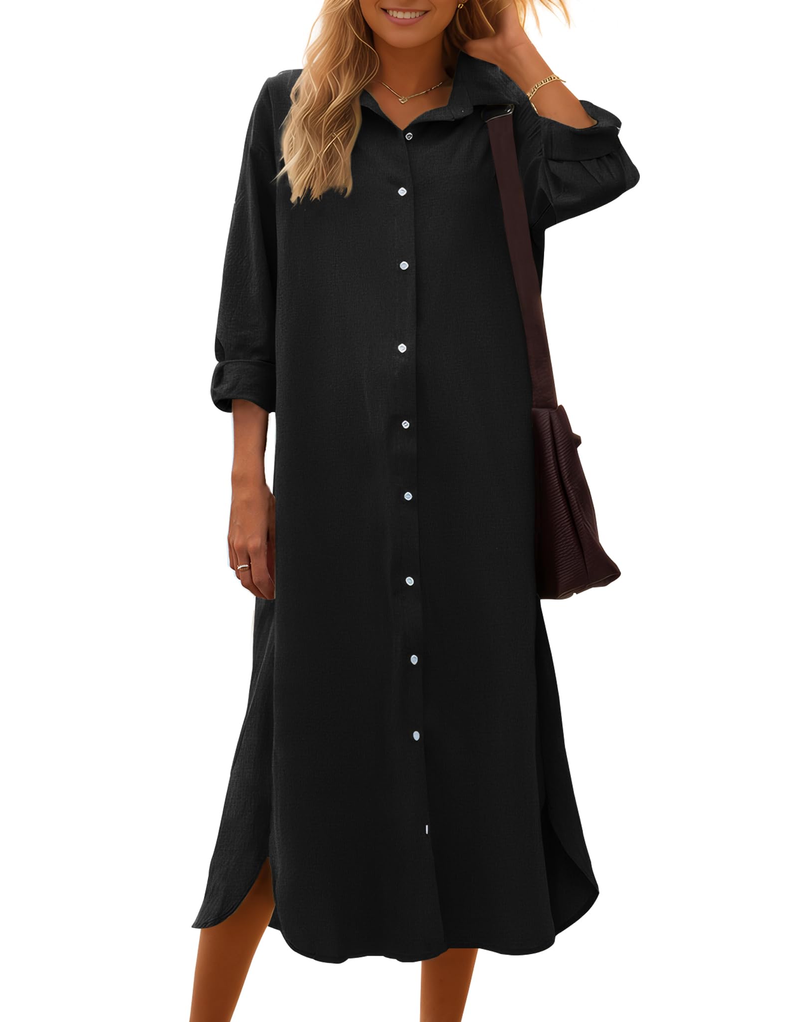Sopliagon Women's Cotton Linen Shirt Dress - Casual Loose Maxi Dress with Pockets | Summer Beach Cover Up, Boho Chic Outfit for Vacation & Everyday Wear
