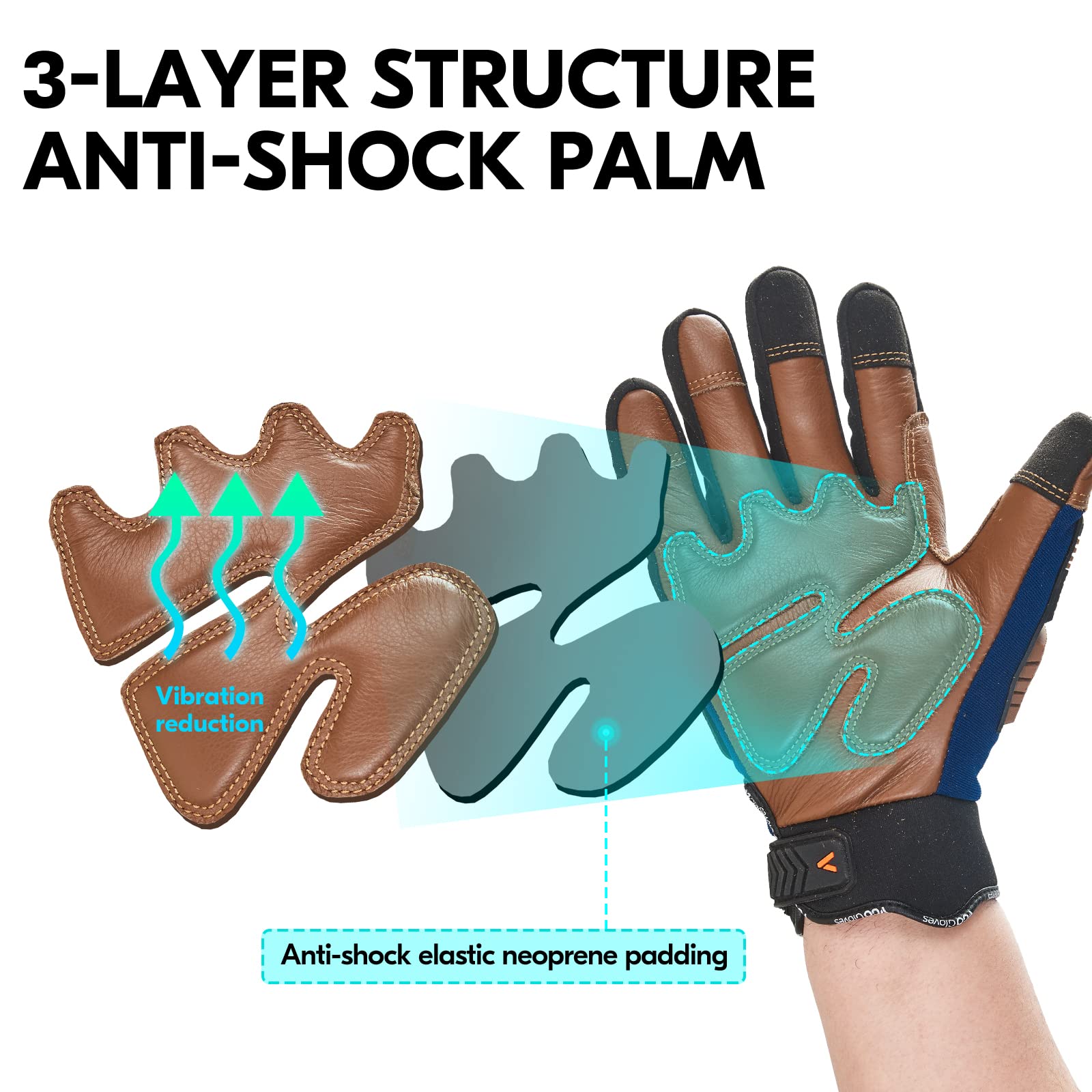 1 Pair Heavy Duty Leather Work Gloves for Mechanics - Impact Resistant, Anti-Vibration, Water-Repellent Safety Gloves (CA7725) - Ideal for Construction, Automotive Repair & Outdoor Work