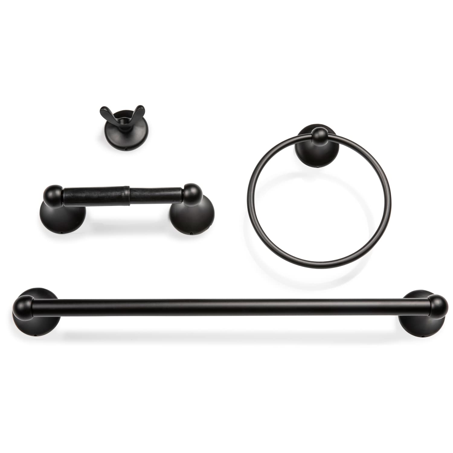 Dorence 4-Piece Matte Black Bathroom Hardware Set - Towel Bar & Bath Accessories for Modern Bathrooms | Perfect for Guest Bathrooms, Master Suites & Powder Rooms