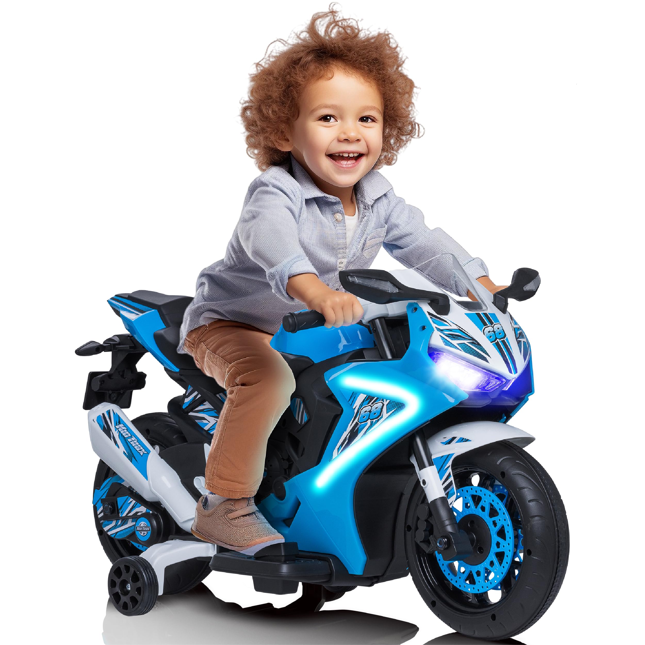 Kid Trax 6V Glow Electric Motorcycle for Toddlers - LED Lights & Sounds, Indoor/Outdoor Ride-On Toy for Ages 3-6 (Blue) - Perfect for Backyard & Playroom Fun