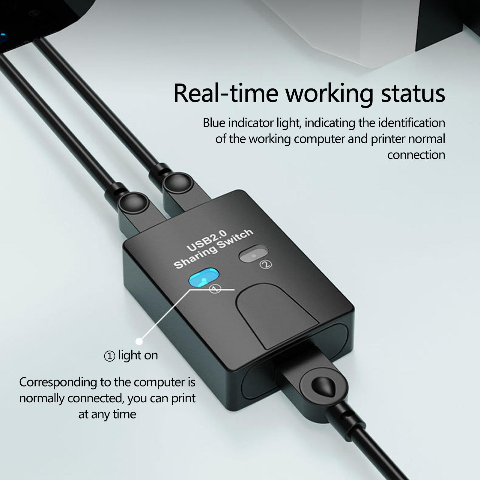 2-Port USB 2.0 Printer Sharing Hub - Compact USB Switch Box for Multiple Computers, Space-Saving Device Sharing Solution (Black, 2.95x2.17x0.98 inch) - Ideal for Home Office, Small Business & Multi-PC Workstations