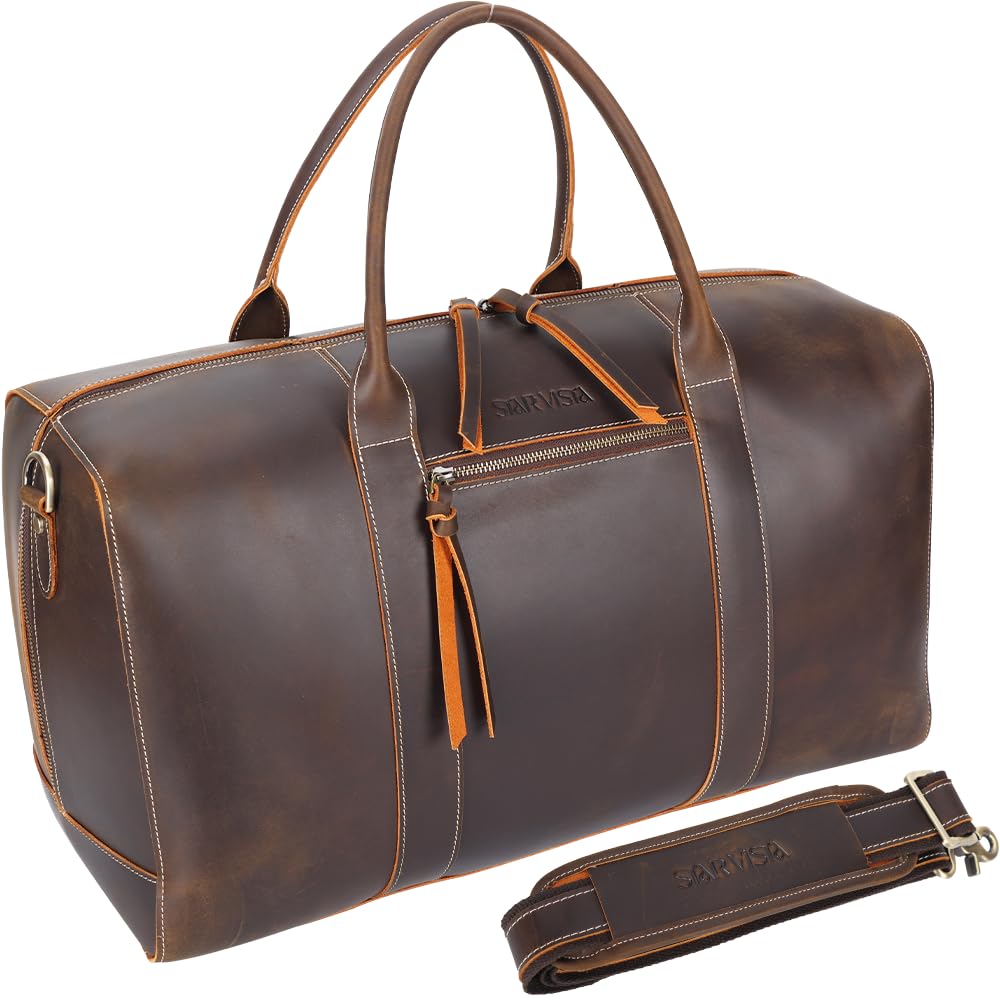 STAR VISTA Trevi 36L Handmade Full Grain Leather Travel Duffel Bag - Airplane Underseat Weekender Overnight Carry On for Men & Women, Gym Bag, Sports Bag with YKK Zippers - Perfect for Business Trips, Weekend Getaways & Gym Workouts