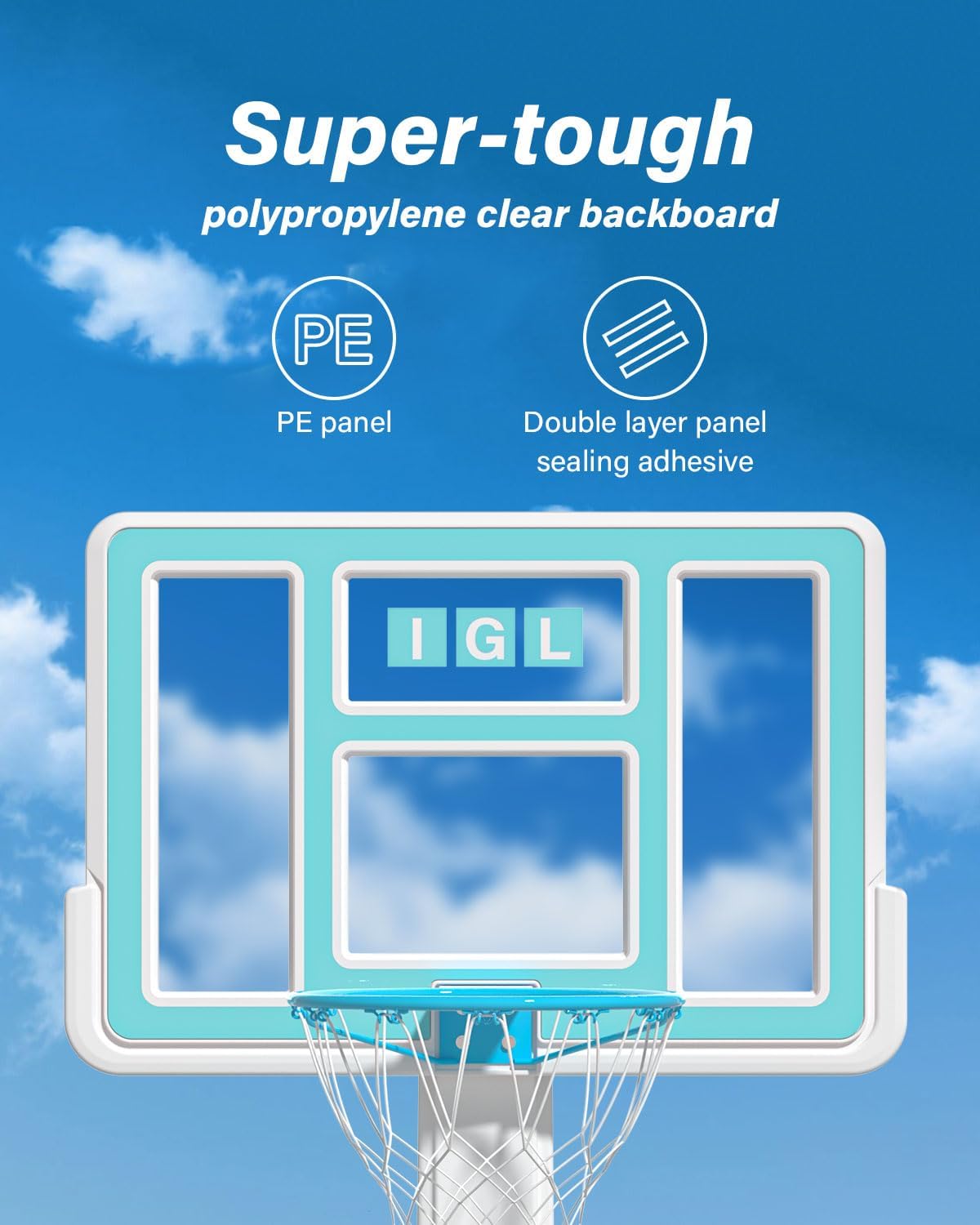 IGL Outdoor Pool Basketball Hoop - Stainless Steel Rim with Double Water Storage Base, Includes 2 Balls & Inflator - Perfect for Backyard, Poolside, and Beach Fun - Fixed Height Basketball Stand for Adults and Kids